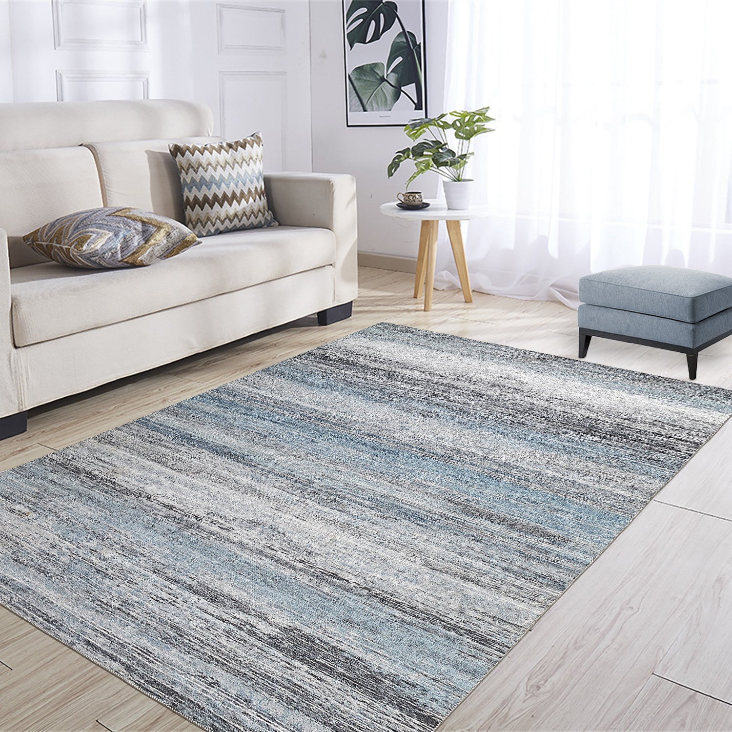 4' X 6' Turquoise and Gray Abstract Stain Resistant Area Rug