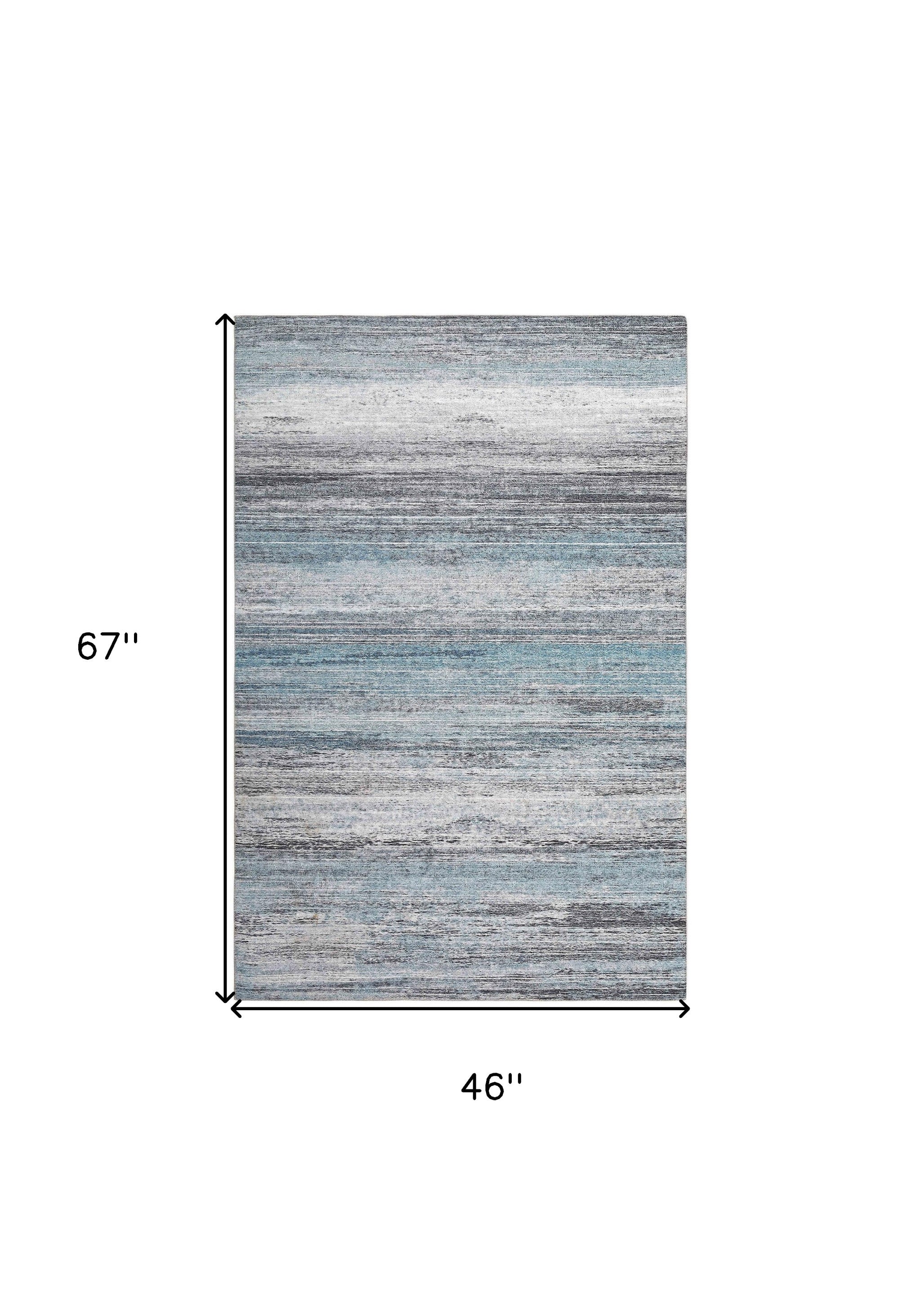 4' X 6' Turquoise and Gray Abstract Stain Resistant Area Rug