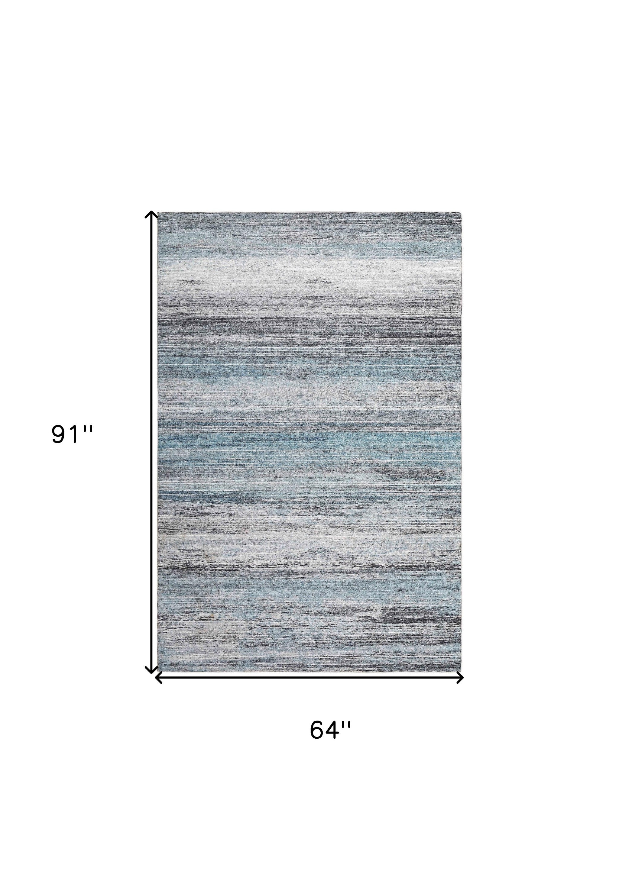 5' X 8' Turquoise and Gray Abstract Stain Resistant Area Rug