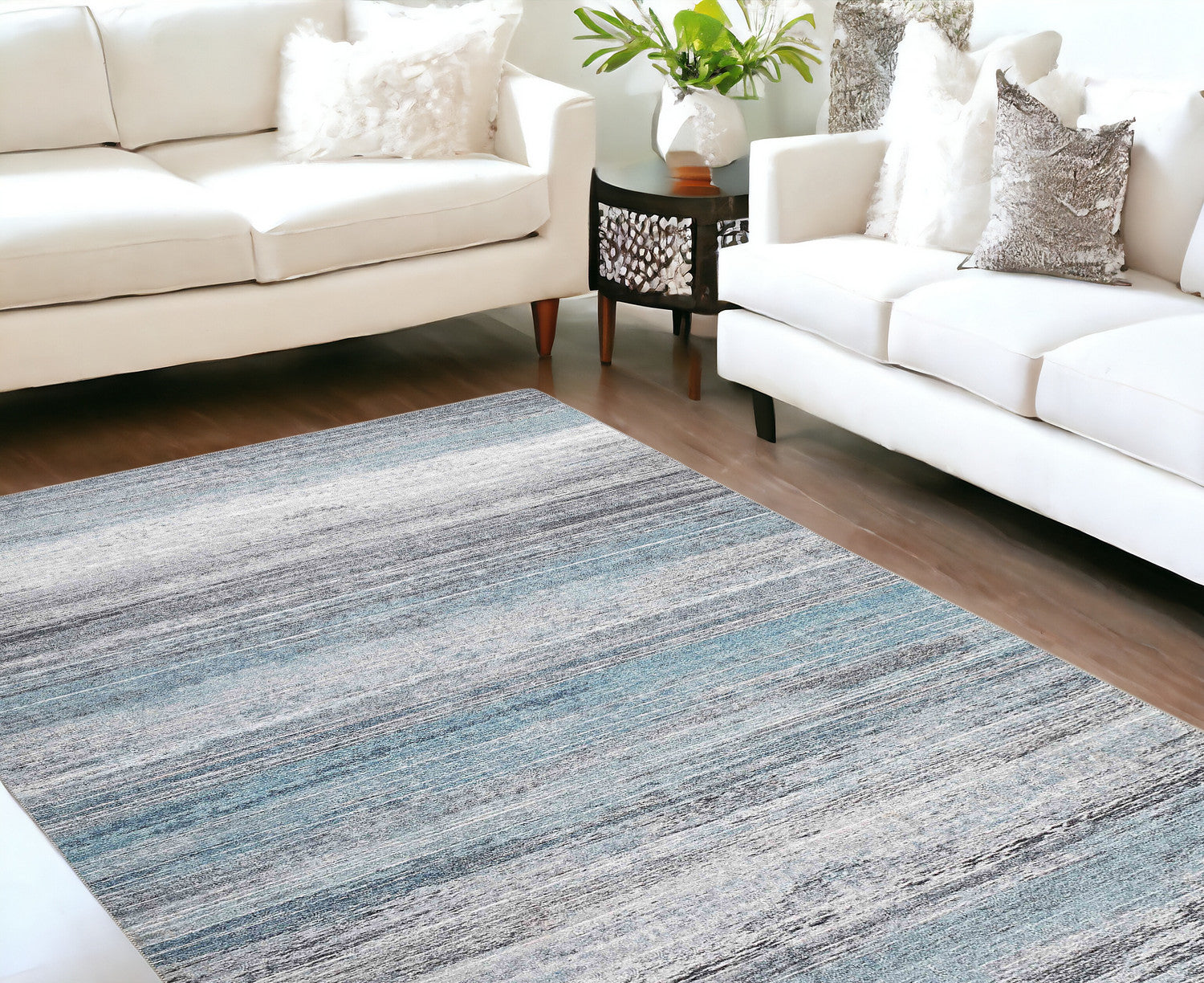 8' X 10' Turquoise and Gray Abstract Stain Resistant Area Rug