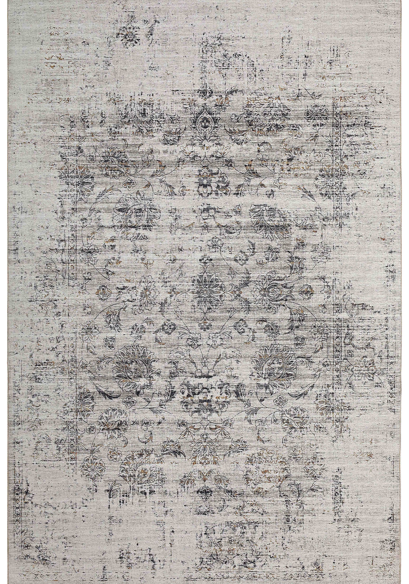 4' x 6' Gray and Black Oriental Power Loom Distressed Area Rug