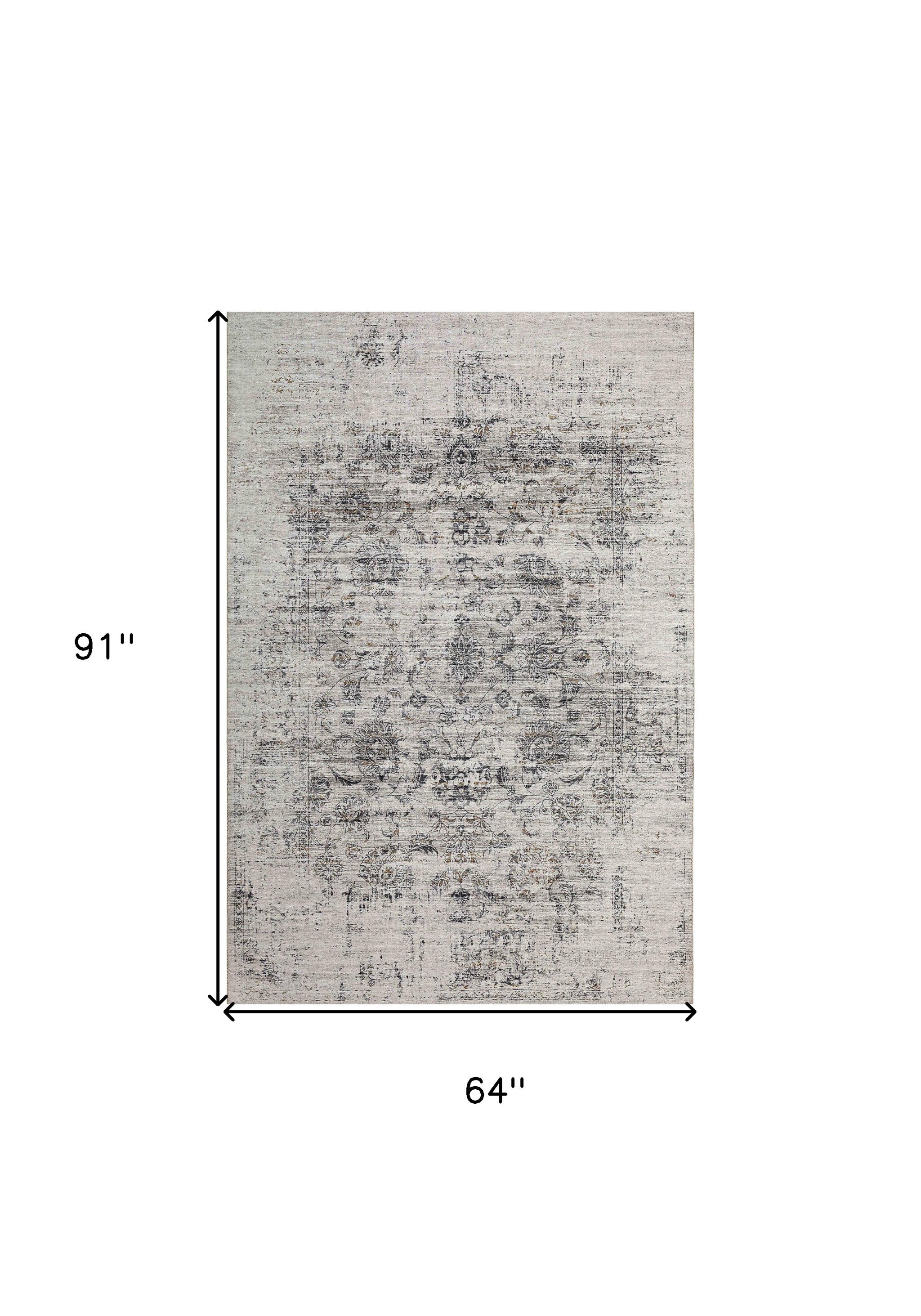 5' X 8' Beige Oriental Distressed Stain Resistant Area Rug