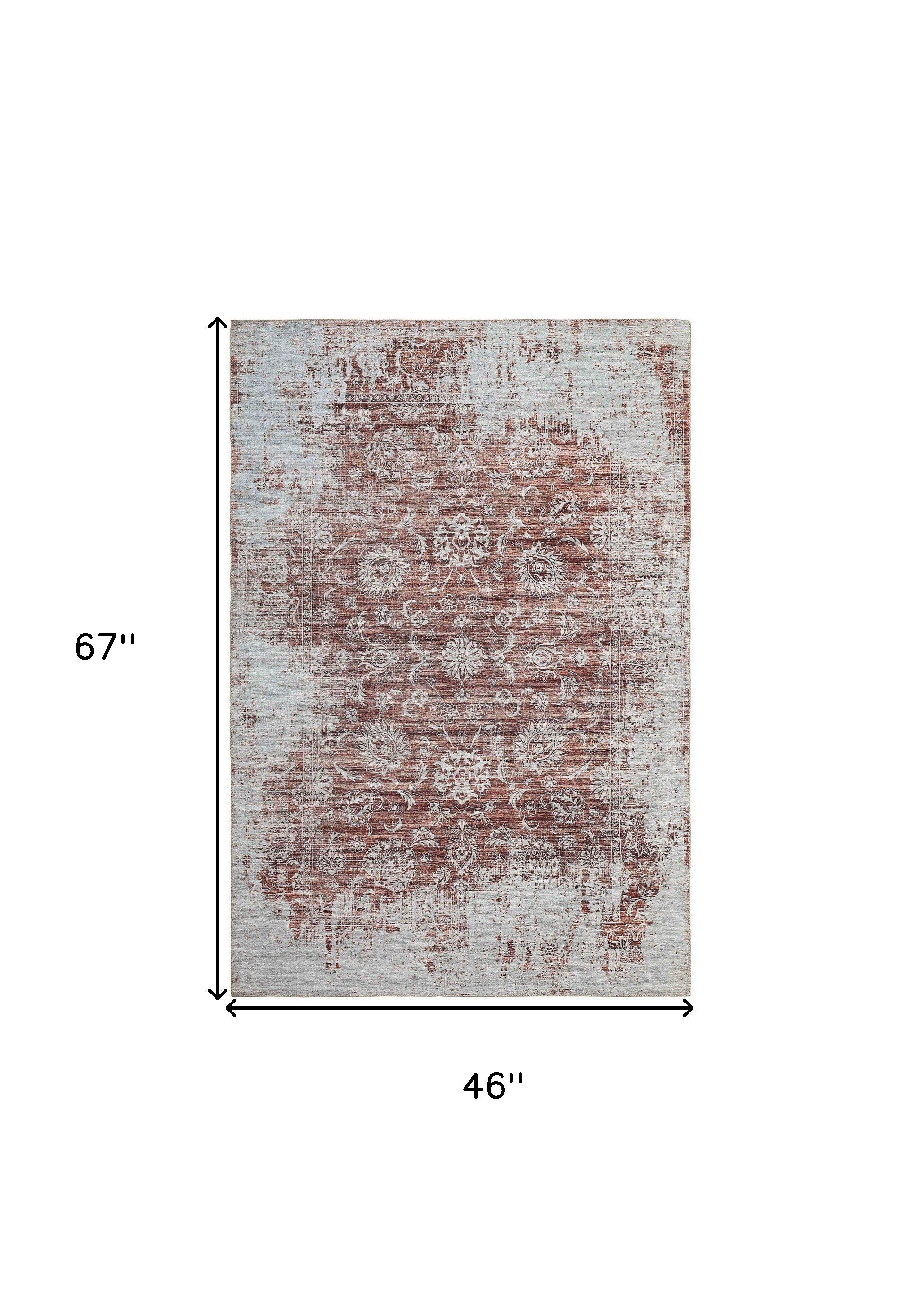 4' X 6' Rust Oriental Distressed Stain Resistant Area Rug