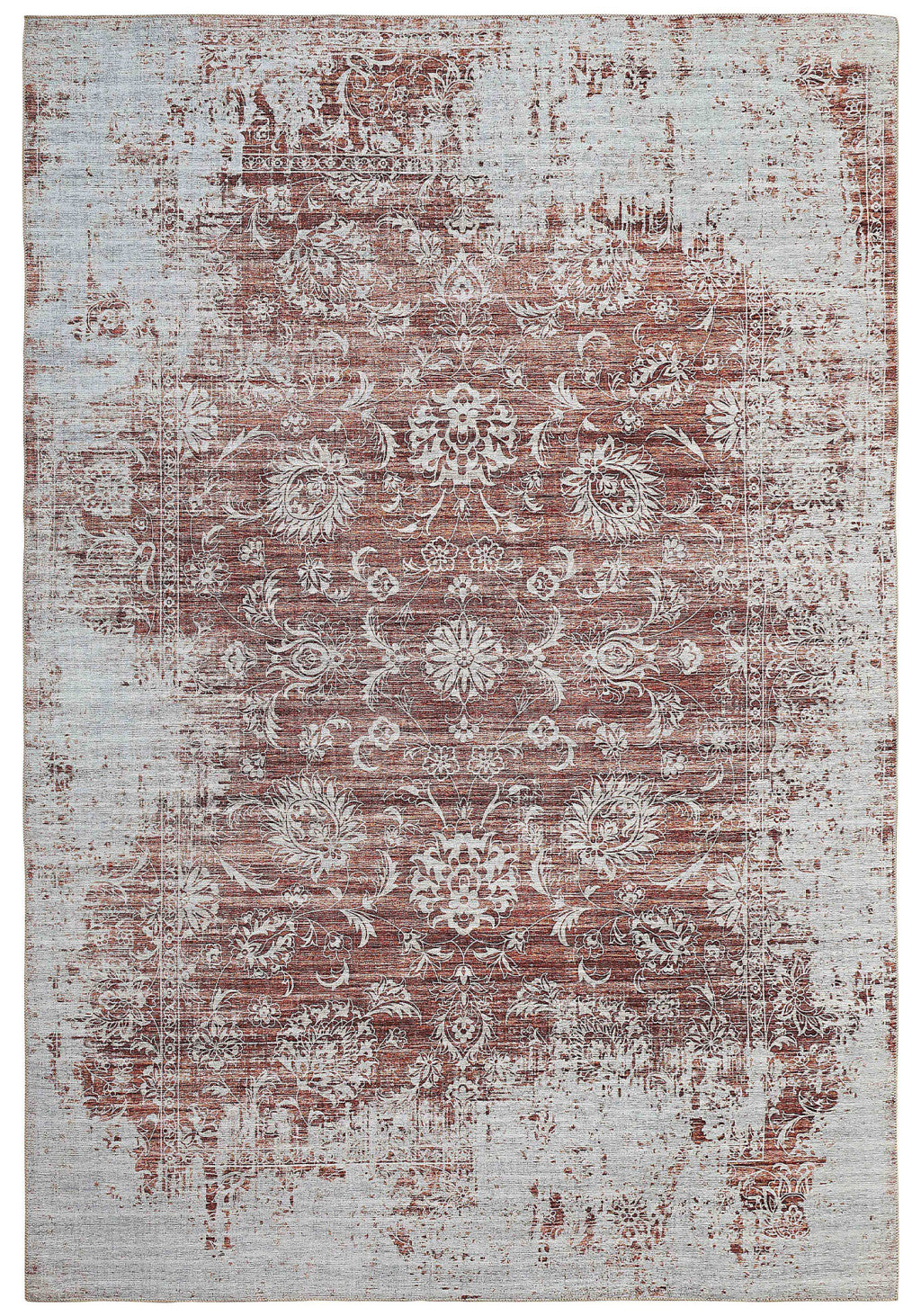 5' X 8' Rust Oriental Distressed Stain Resistant Area Rug