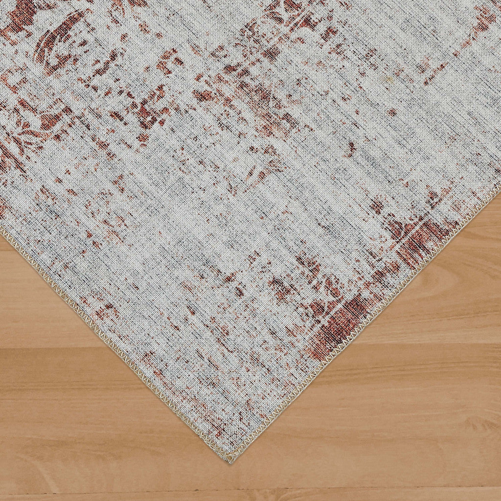 5' X 8' Rust Oriental Distressed Stain Resistant Area Rug