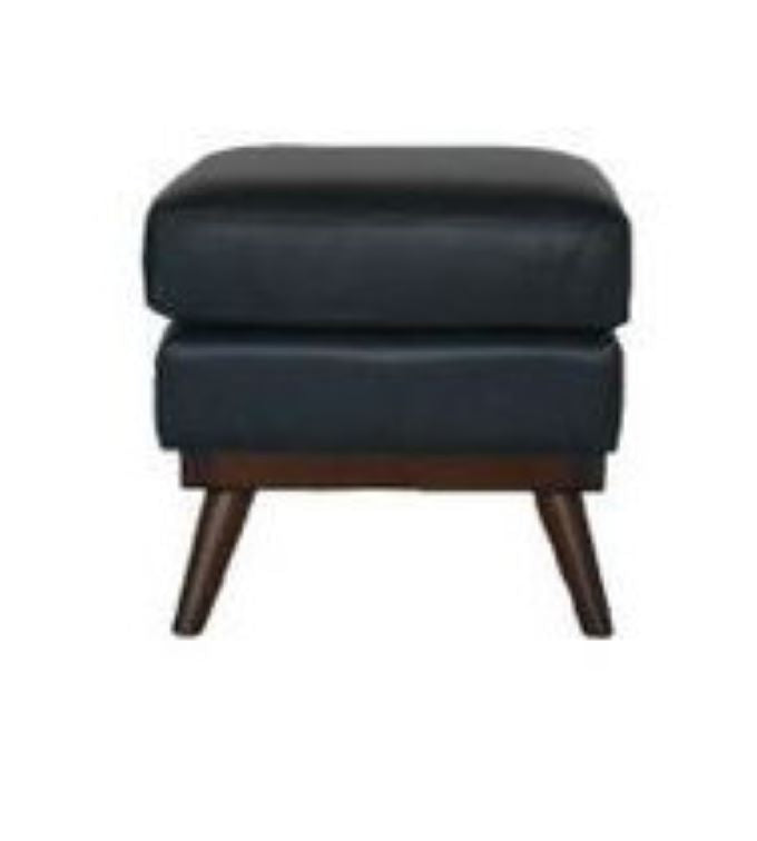 22" Navy Blue Genuine Leather And Brown Ottoman