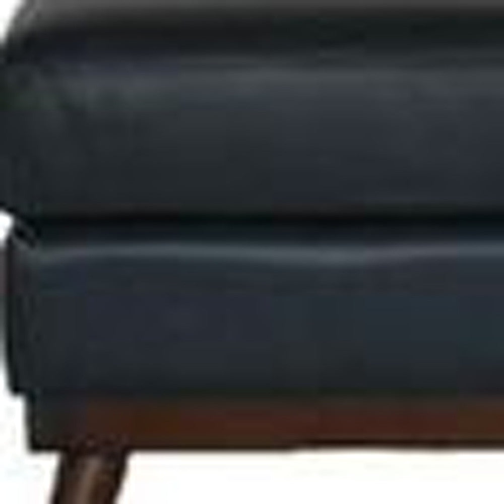 22" Navy Blue Genuine Leather And Brown Ottoman