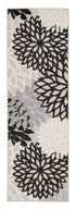 2' X 12' Black And White Floral Non Skid Indoor Outdoor Runner Rug