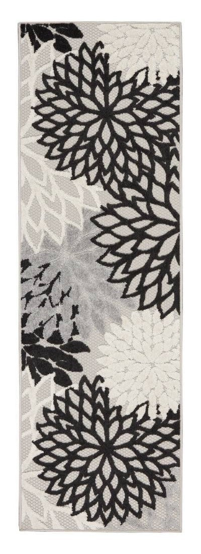 2' X 8' Black And White Floral Non Skid Indoor Outdoor Runner Rug