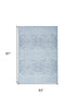 5' X 7' Aqua Damask Distressed Washable Area Rug