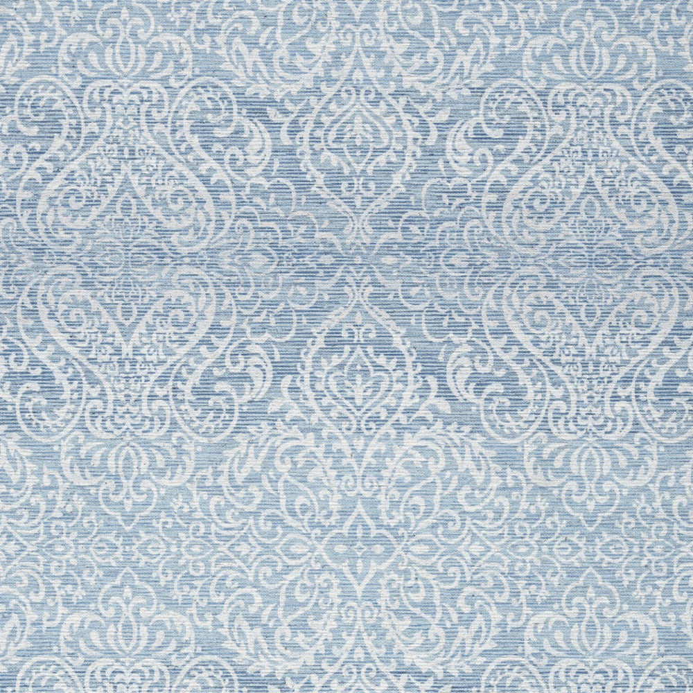 5' X 7' Aqua Damask Distressed Washable Area Rug