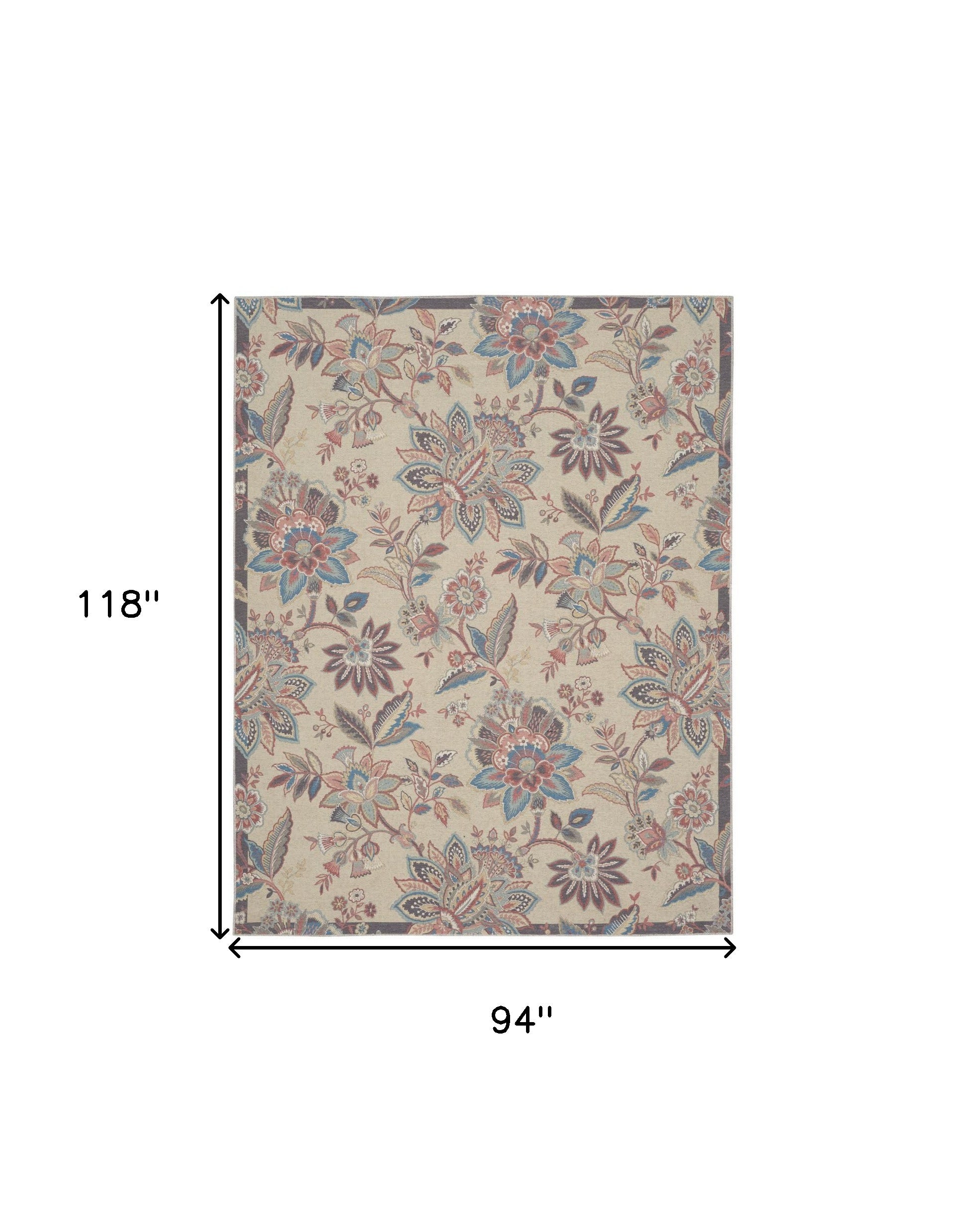 8' X 10' Beige Floral Distressed Washable Area Rug