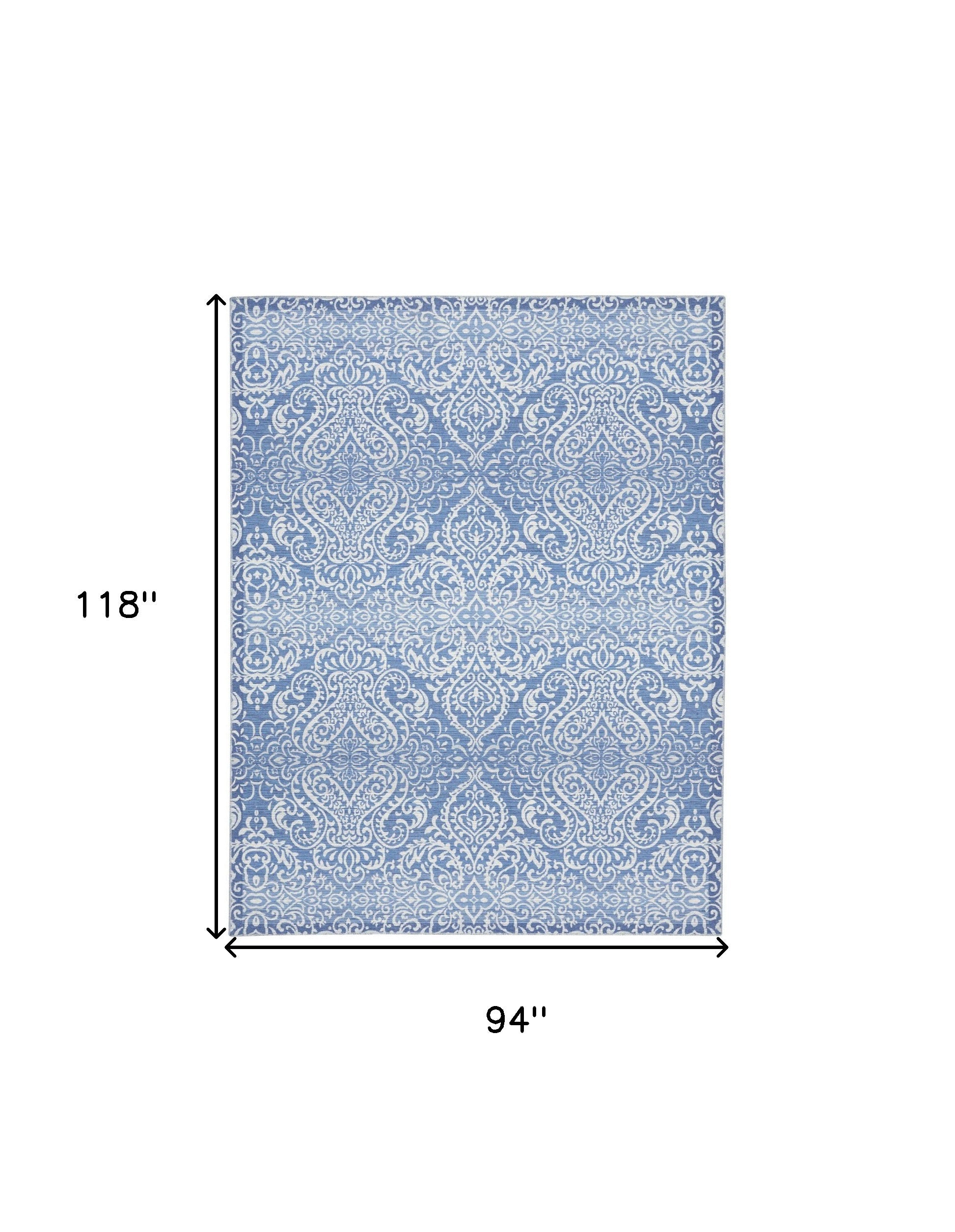 8' X 10' Blue Floral Distressed Washable Area Rug