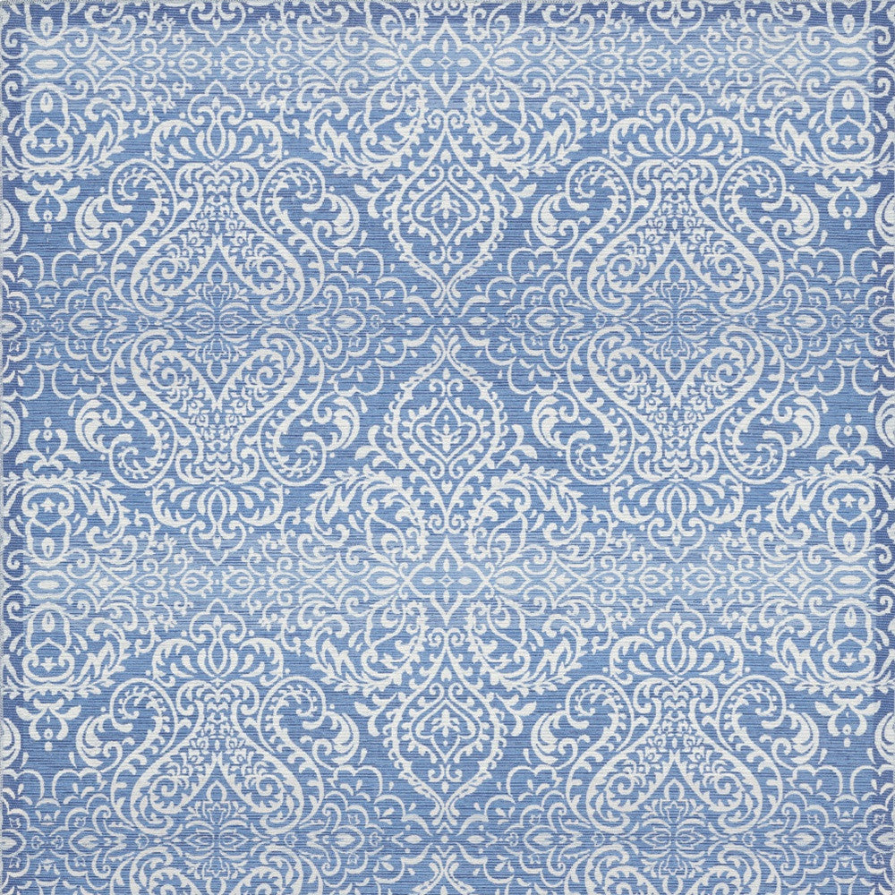 8' X 10' Blue Floral Distressed Washable Area Rug