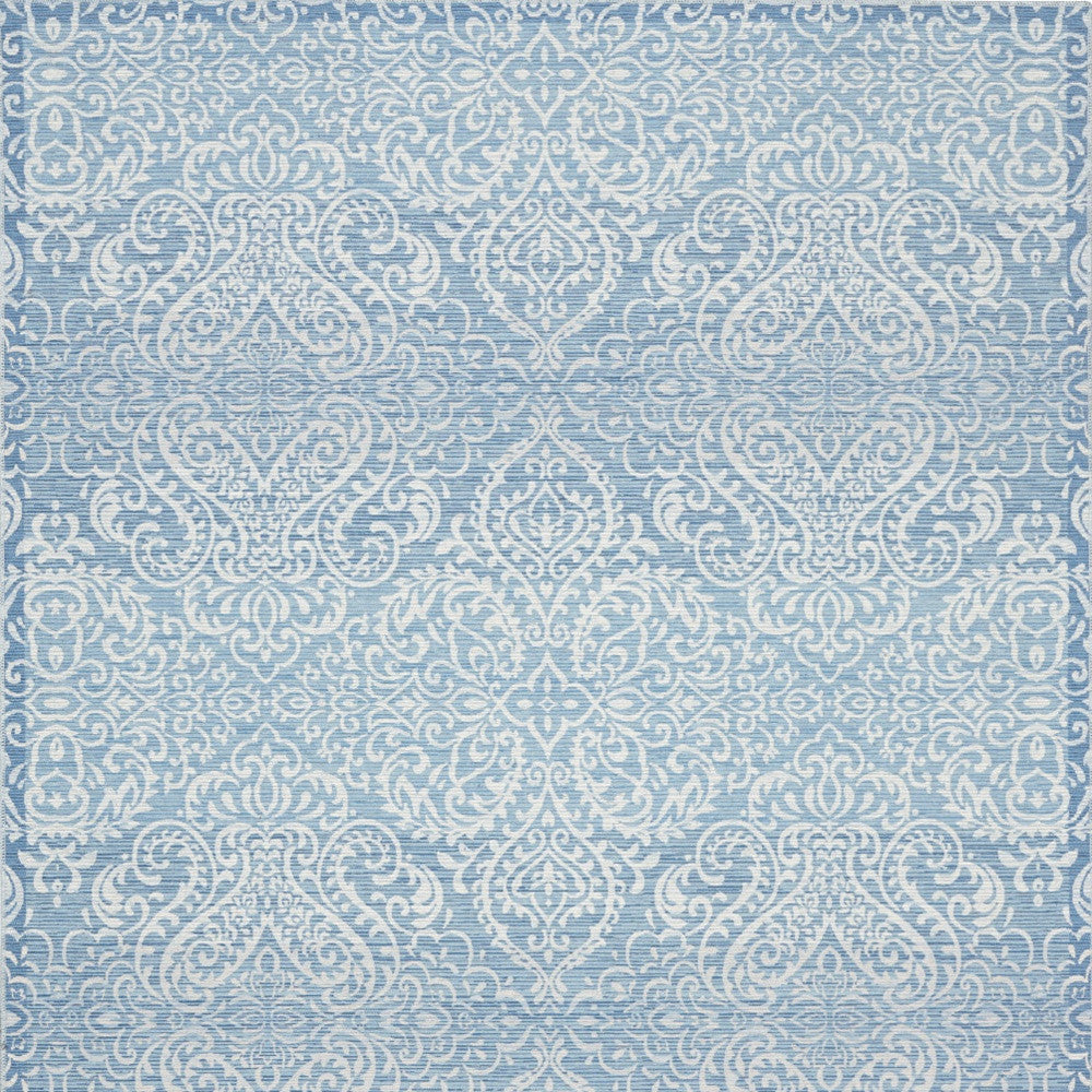 8' X 10' Blue Floral Distressed Washable Area Rug