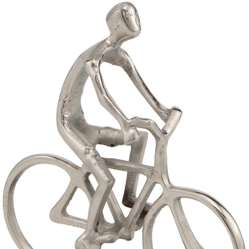 10" Silver and Black Marble Aluminum Man on Bike Sculpture