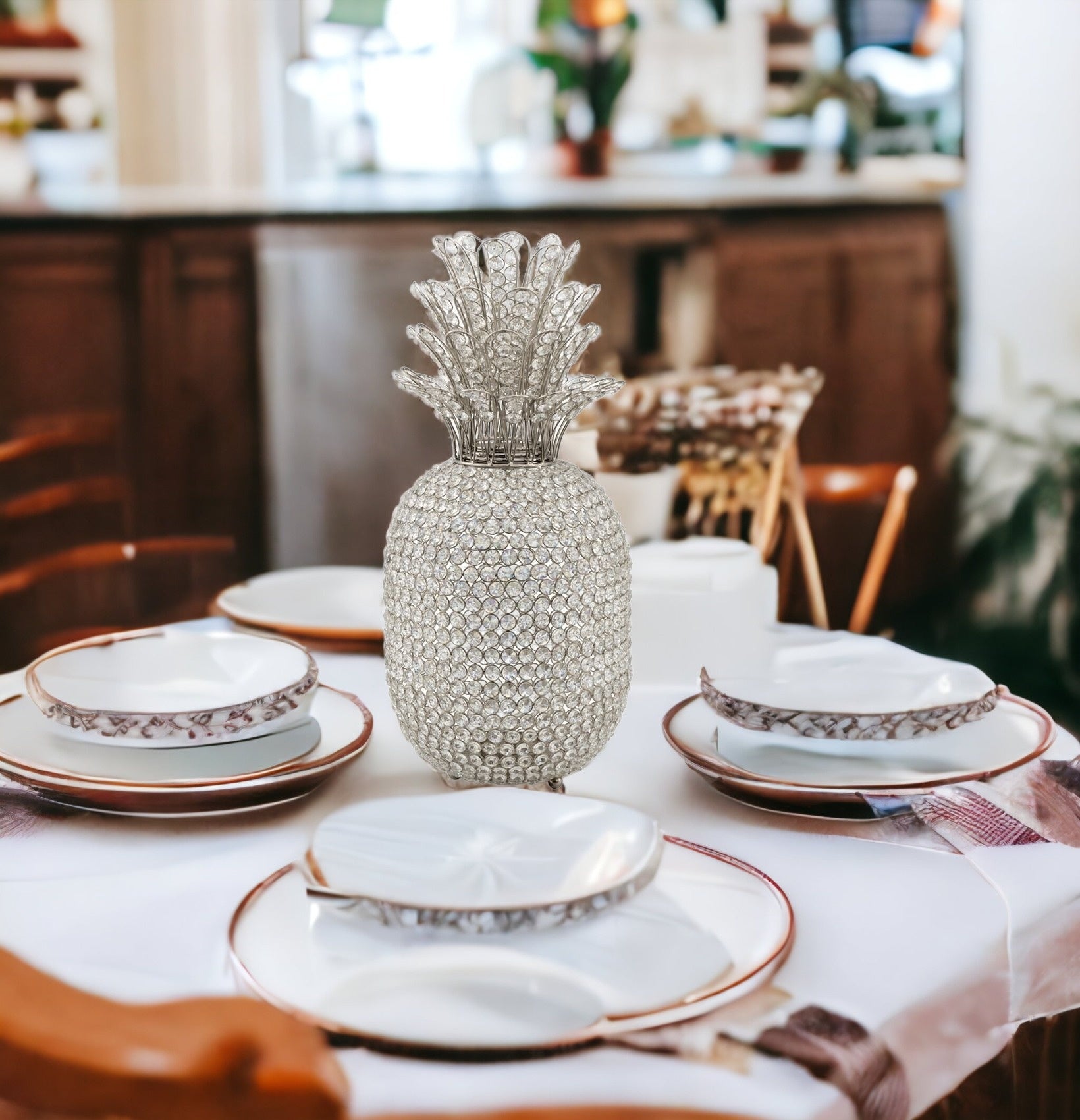 23" Glam Bling Faux Crystal and Silver Pineapple