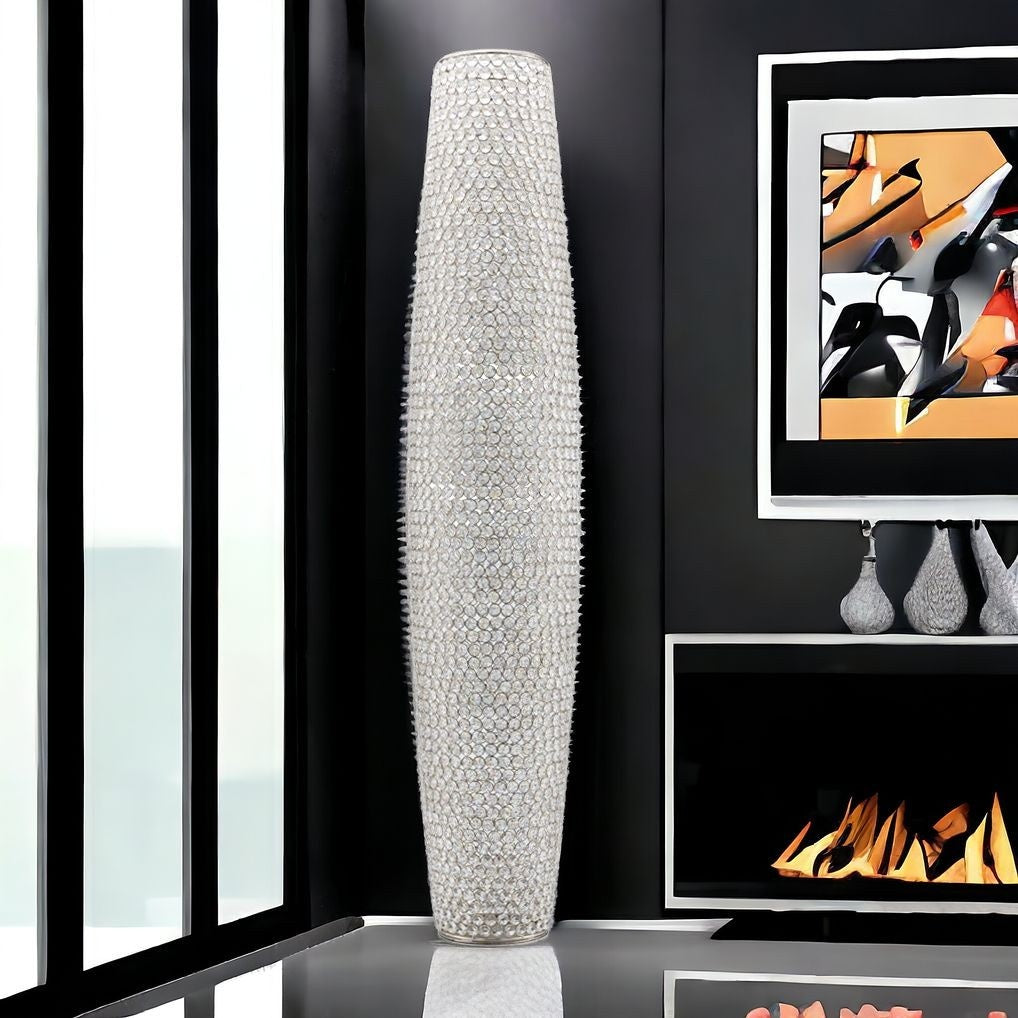 47" Crystal Glass Silver Cylinder Floor Vase