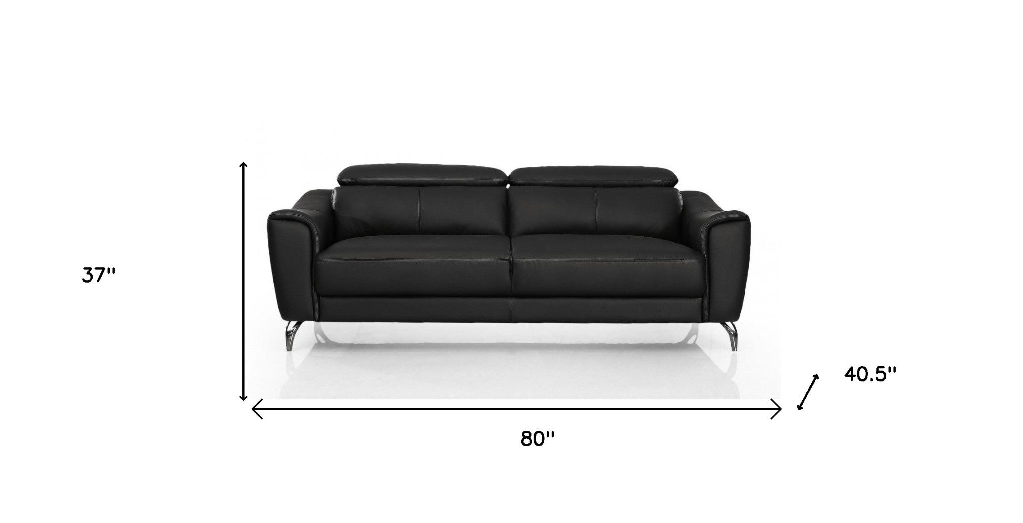 Urban 80" Black Leather Adjustable Headrest Sofa