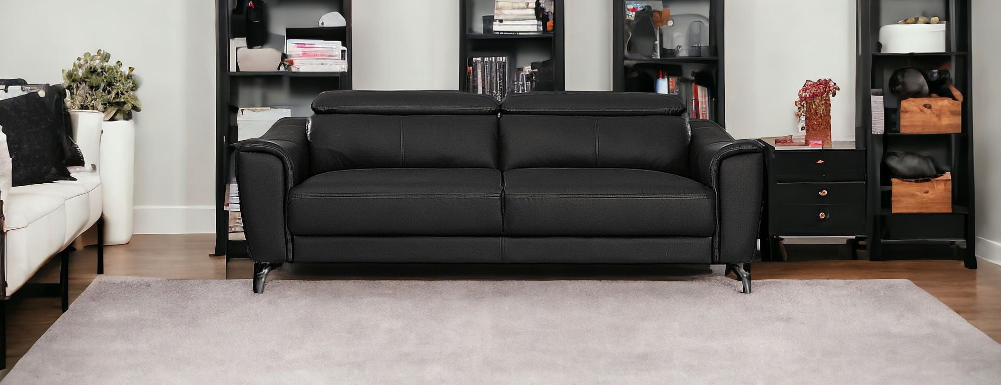 Urban 80" Black Leather Adjustable Headrest Sofa