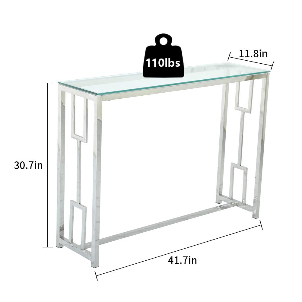 12" Clear and Silver Glass Frame Console Table