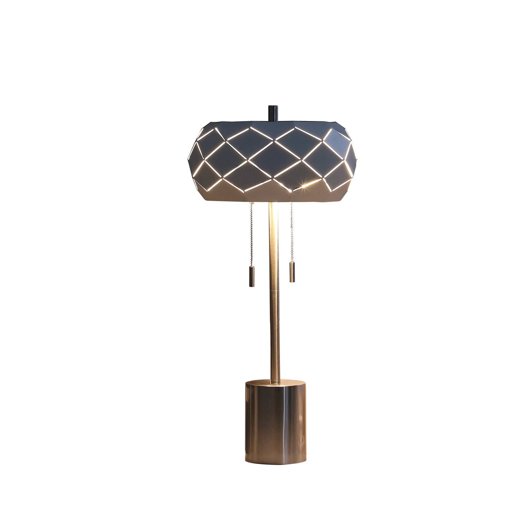 28" Silver Metal Table Lamp With Geometric Laser Cut Metal Shade