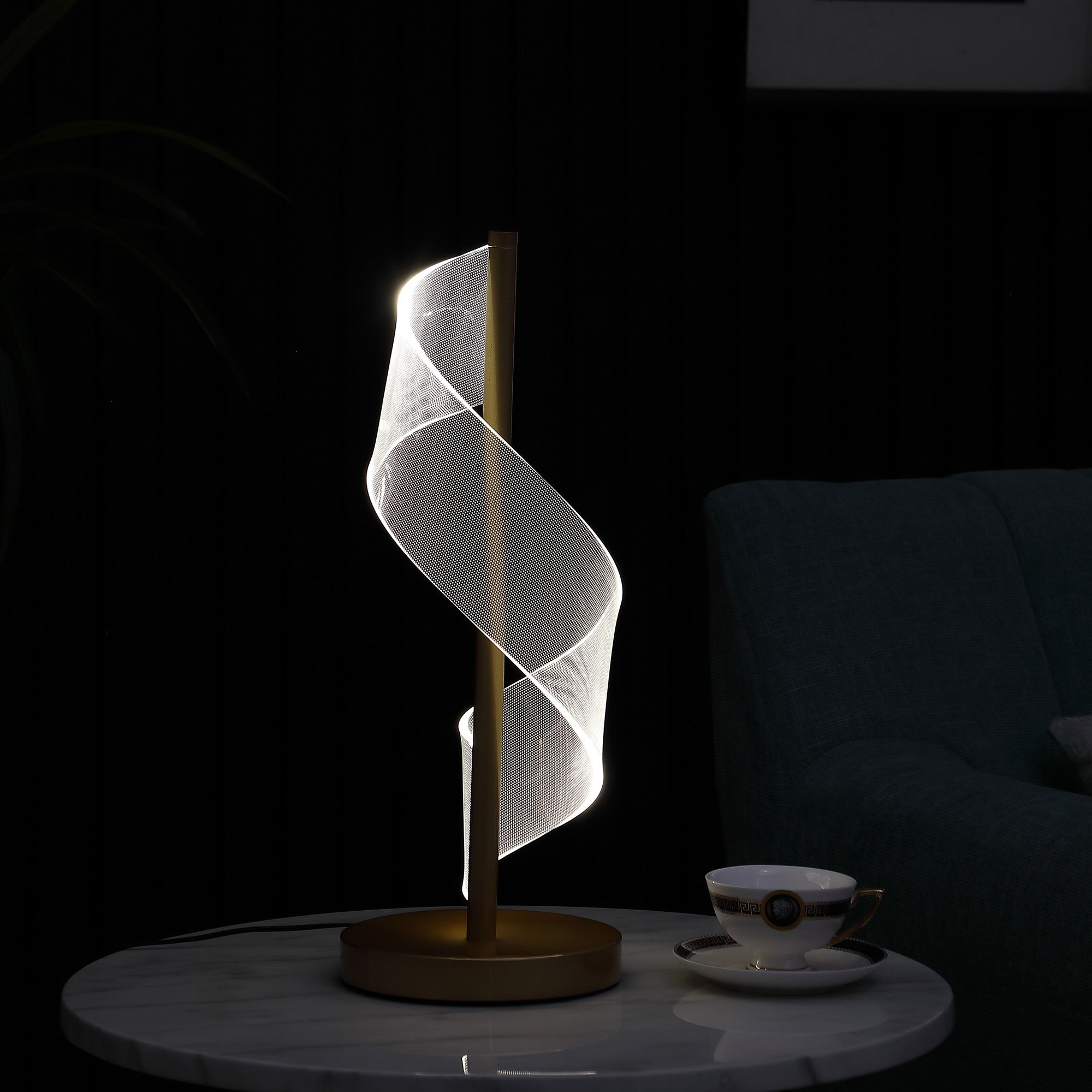 19" Gold Modern Swirl Metal and  Acrylic LED Table Lamp