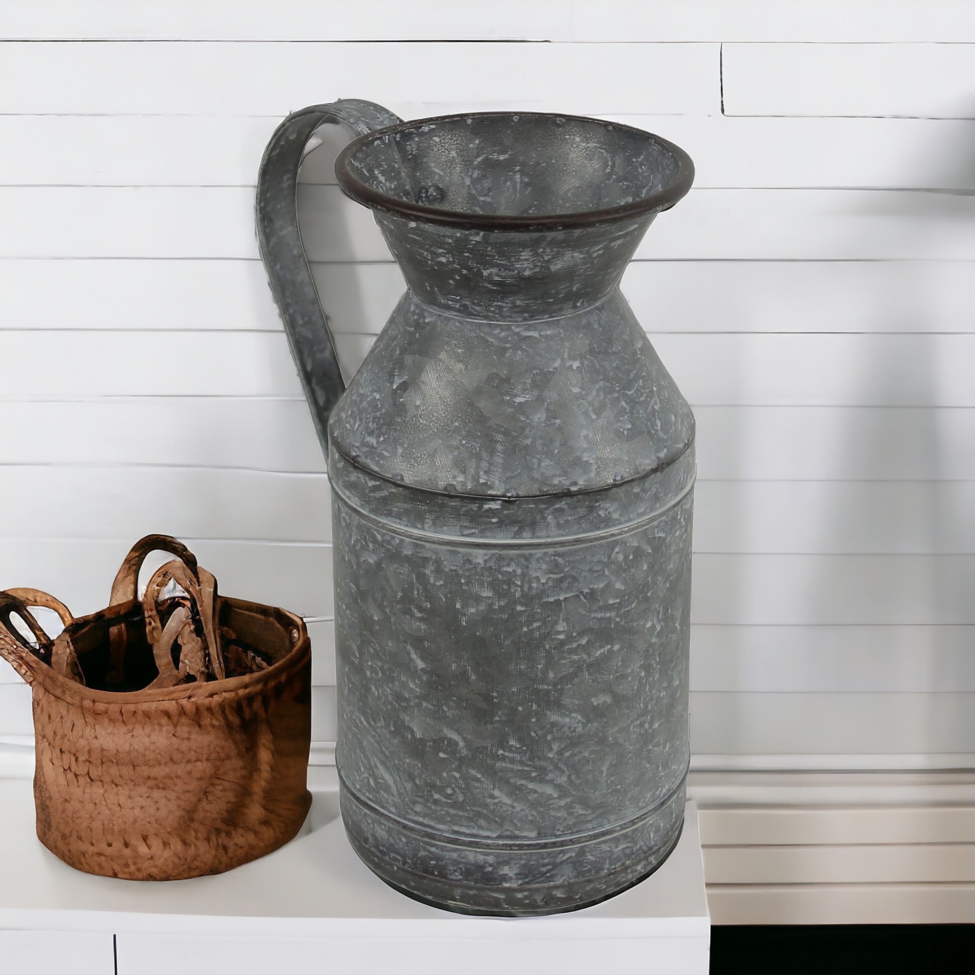 11" Gray Galvanized Metal Decorative Water Jug