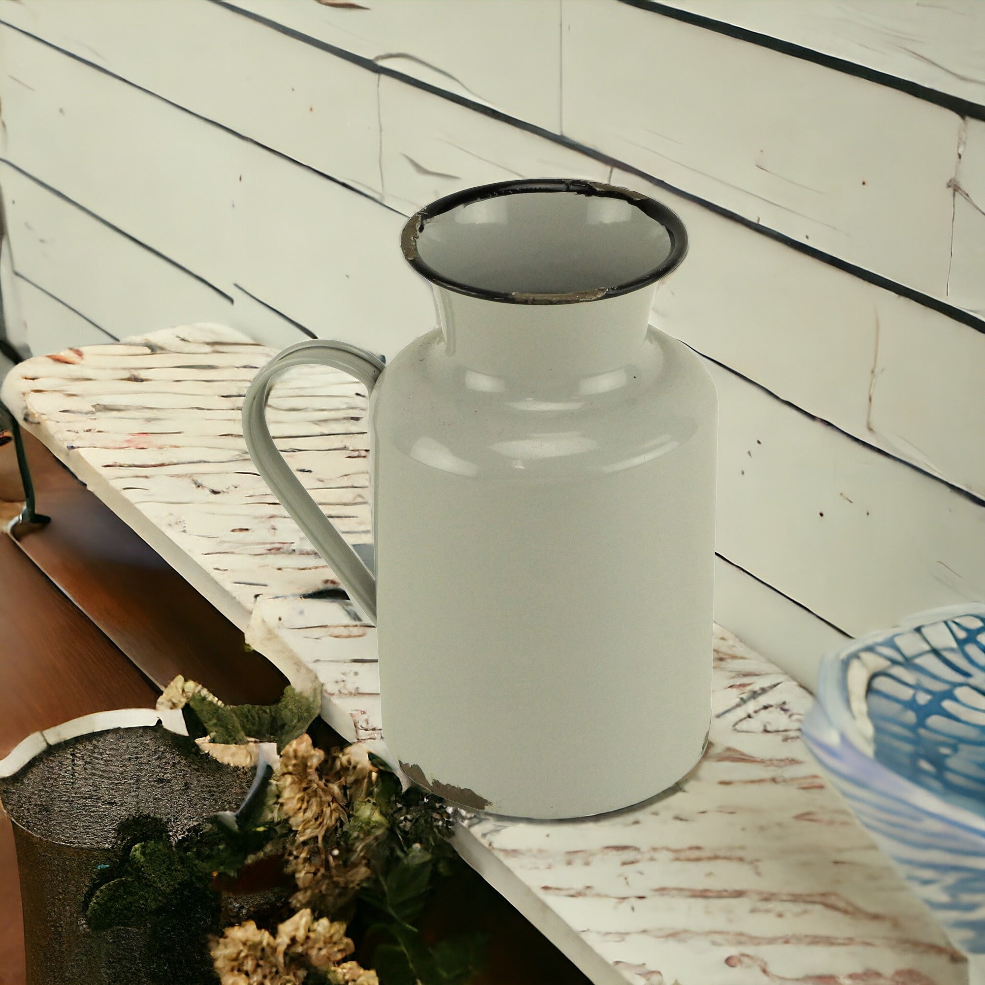 8" Gray and Black Metal Rustic Decorative Water Jug