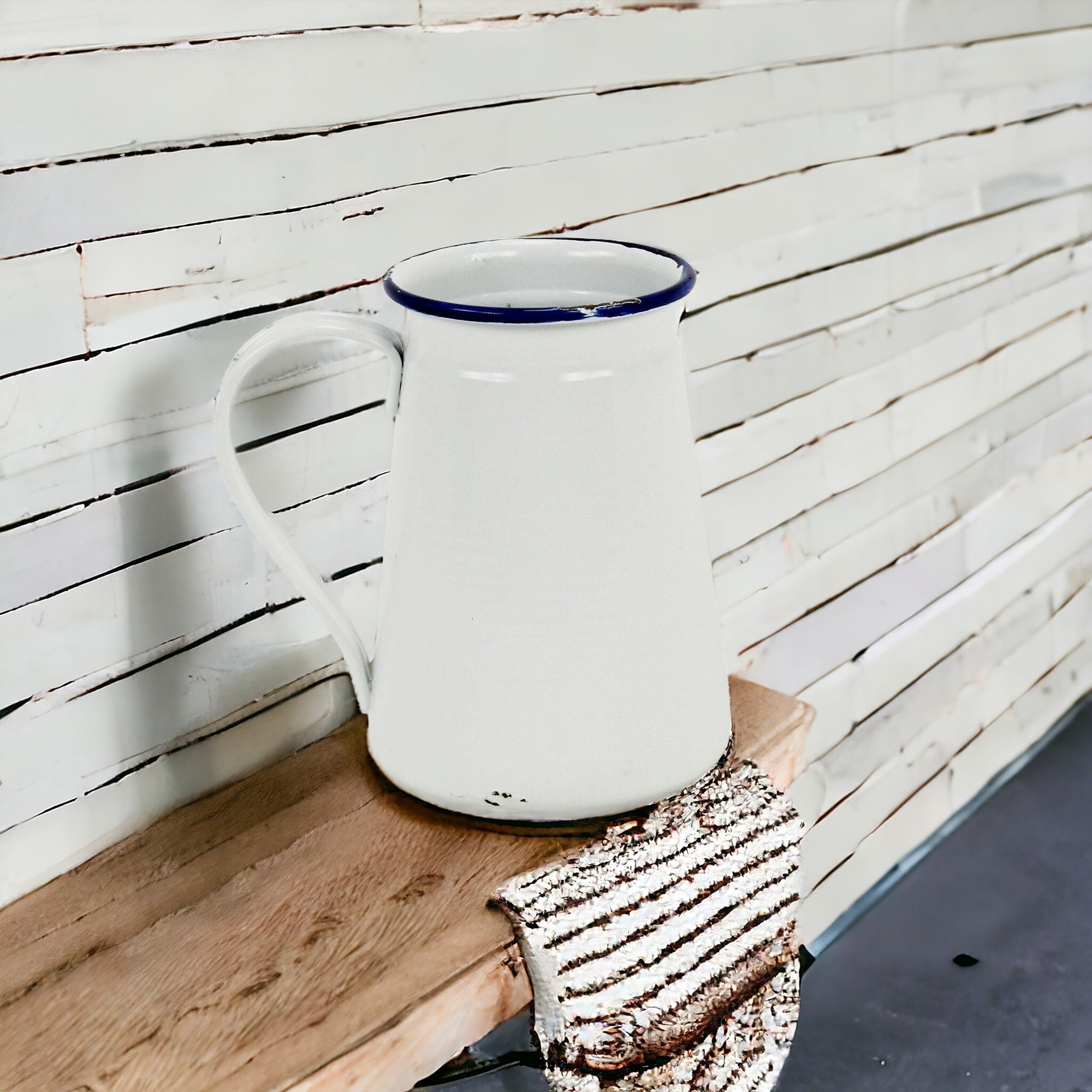 6" White and Black Metal Rustic Decorative Water Jug