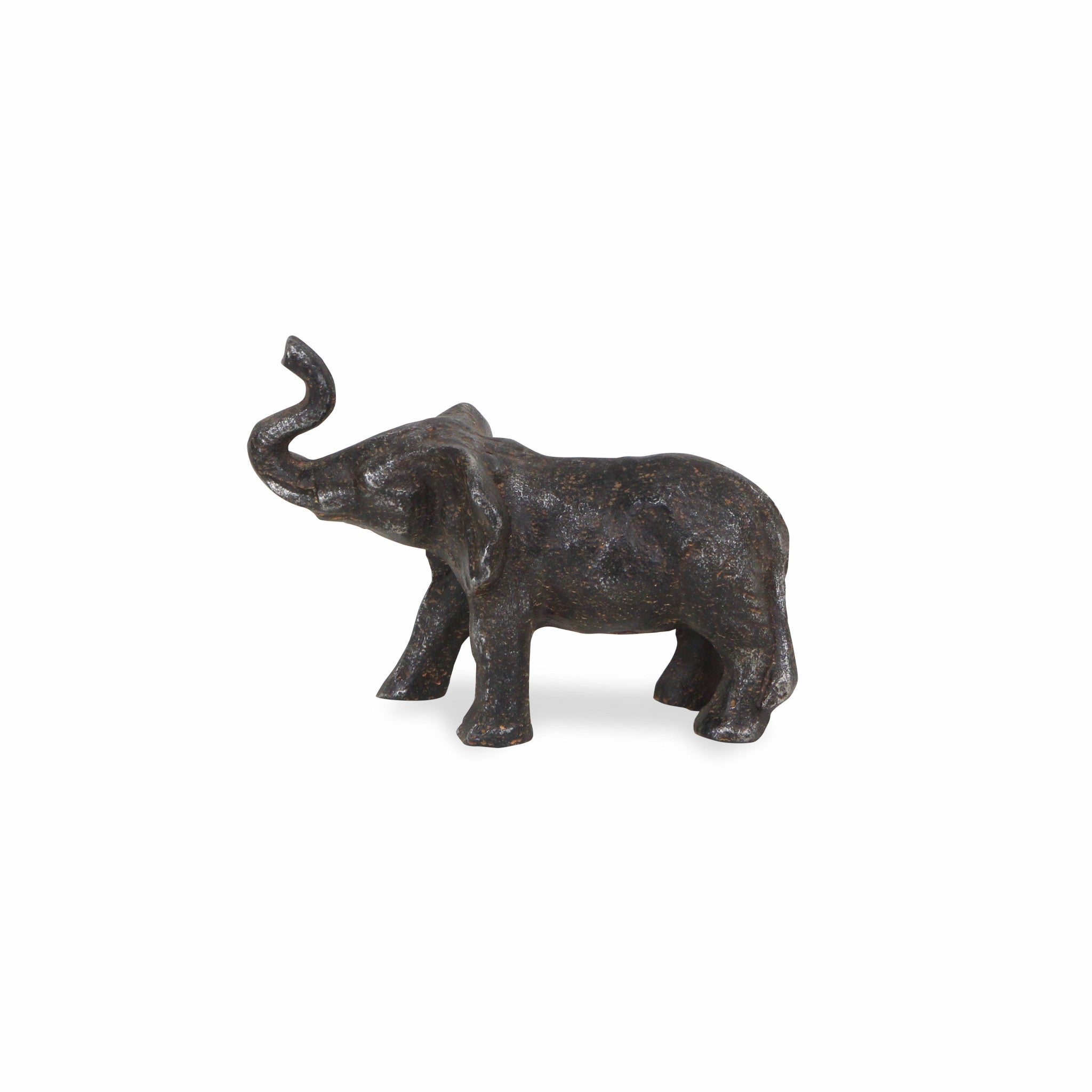 7" Gray Rustic Cast Iron Elephant Hand Painted  Sculpture