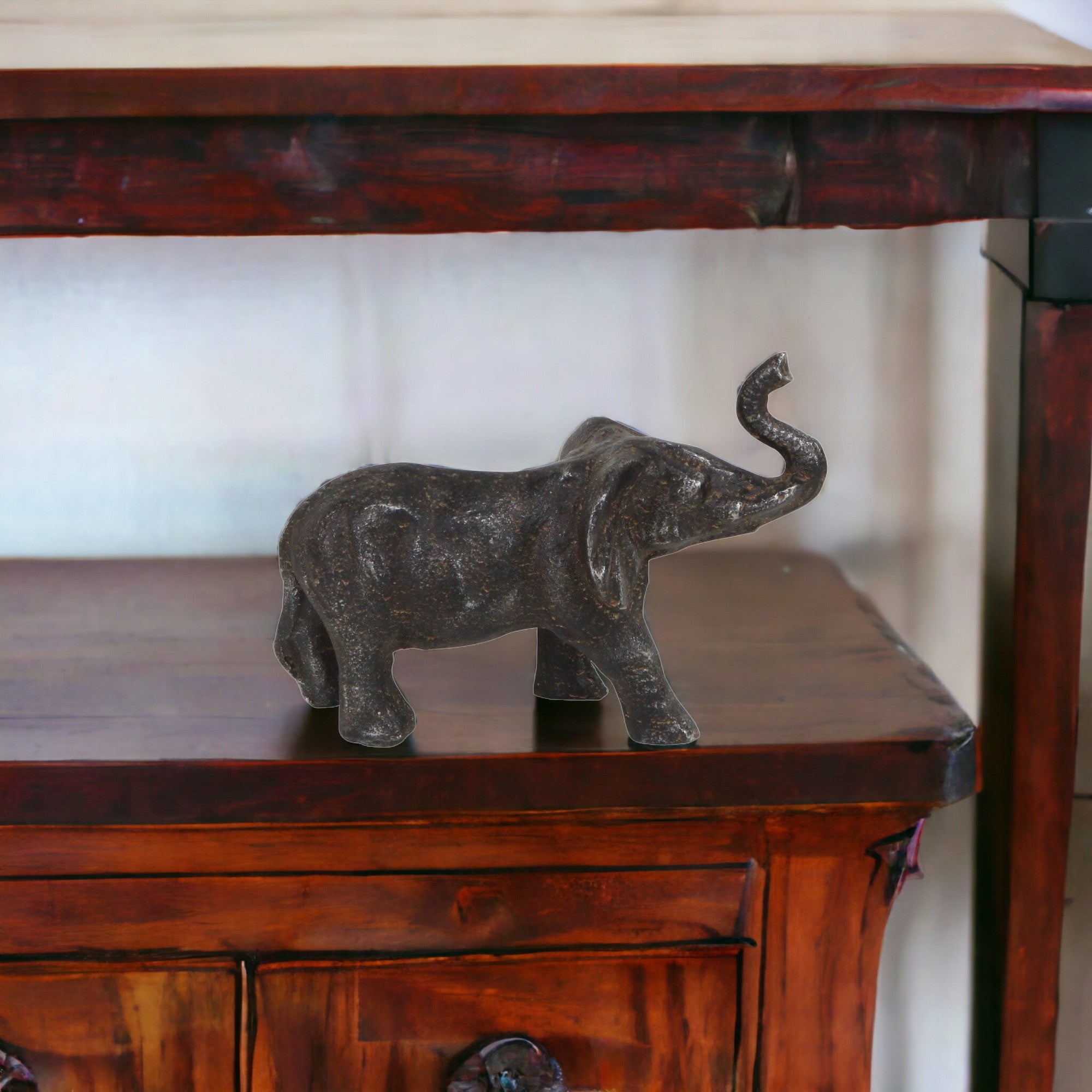 7" Gray Rustic Cast Iron Elephant Hand Painted  Sculpture