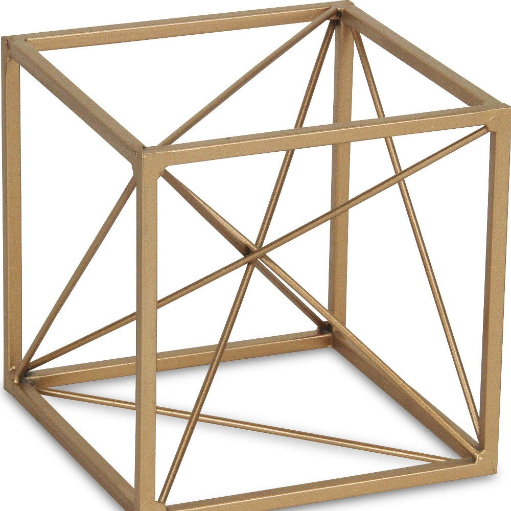 6" Gold Metal Cube Sculpture