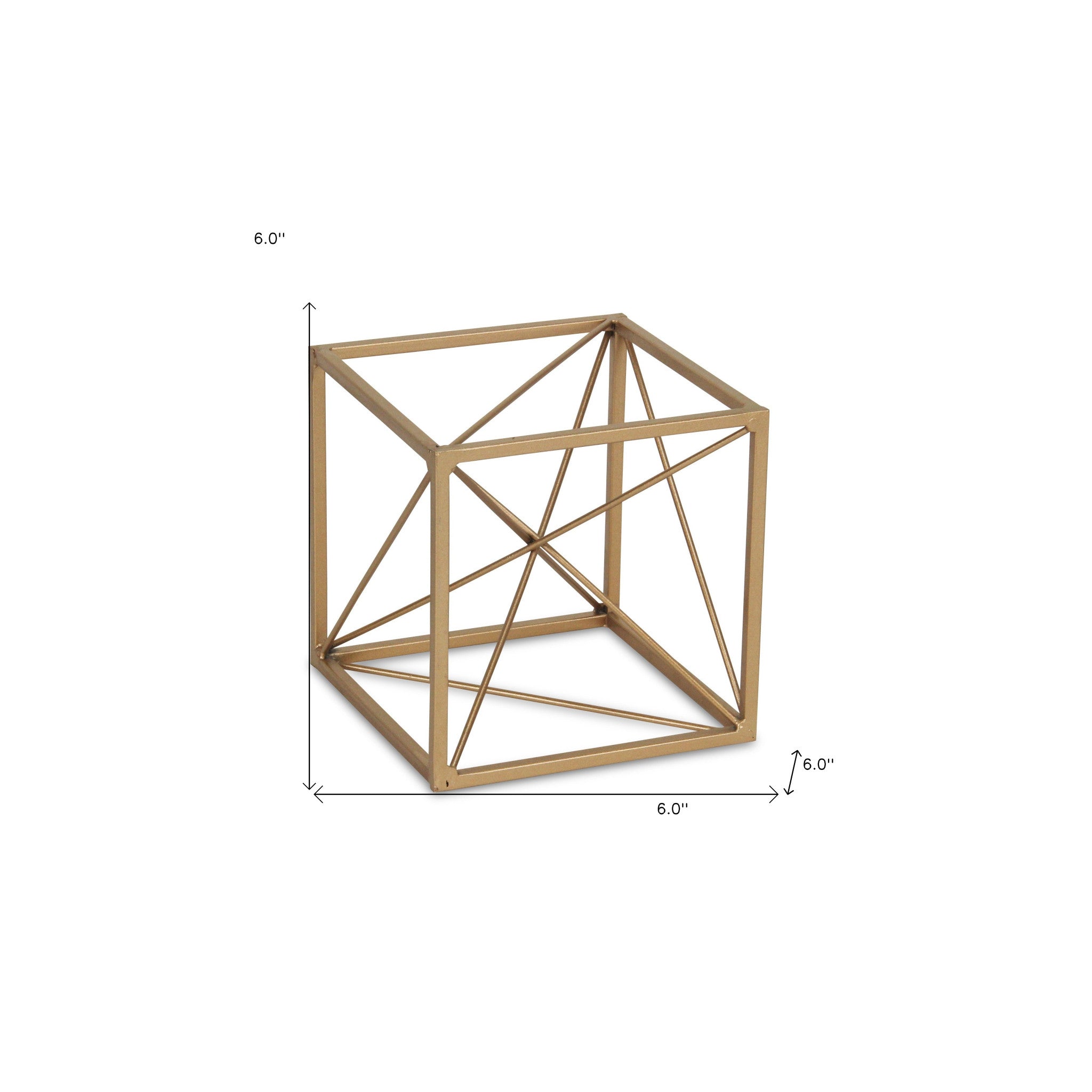 6" Gold Metal Cube Sculpture