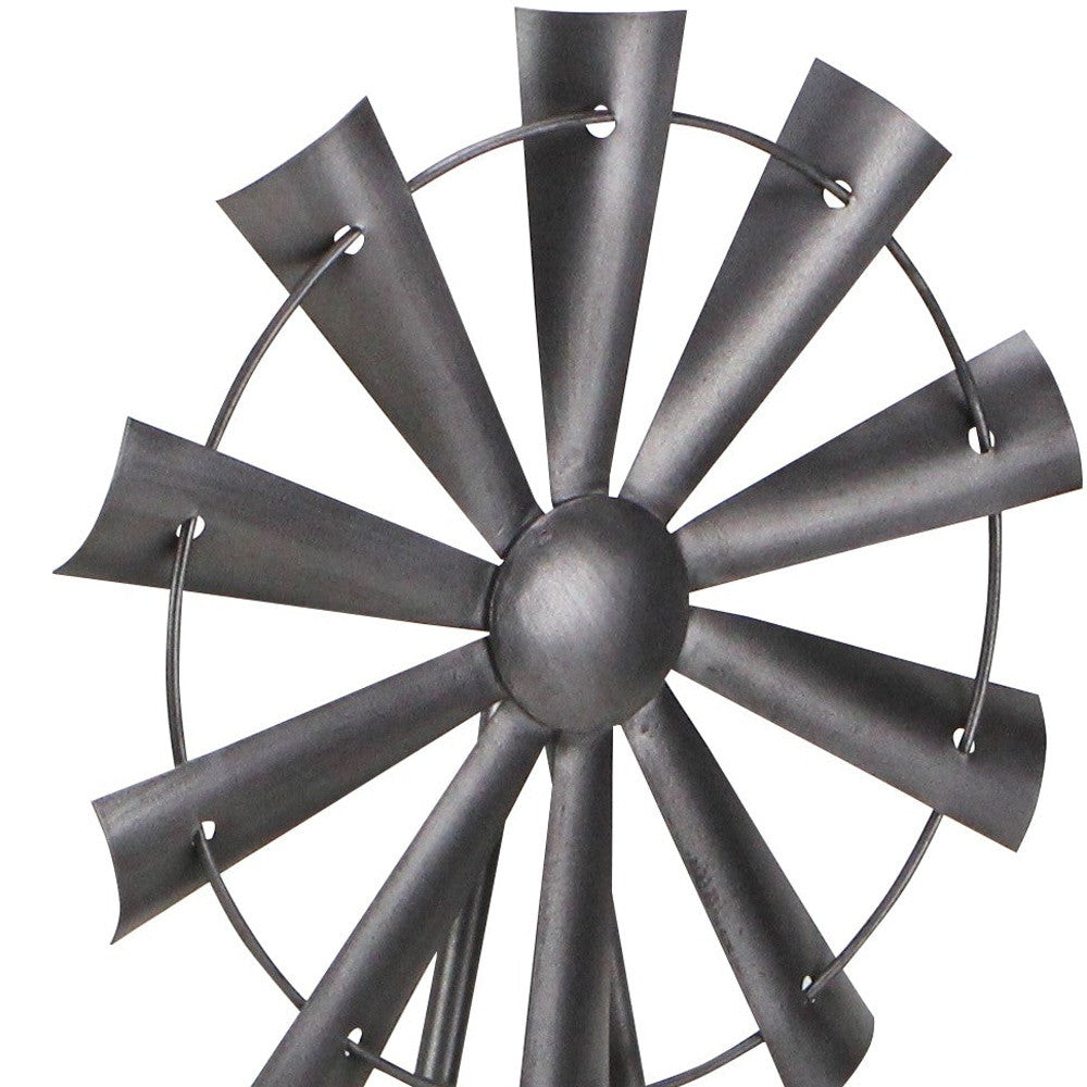 21" Gray Metal Windmill Hand Painted Sculpture