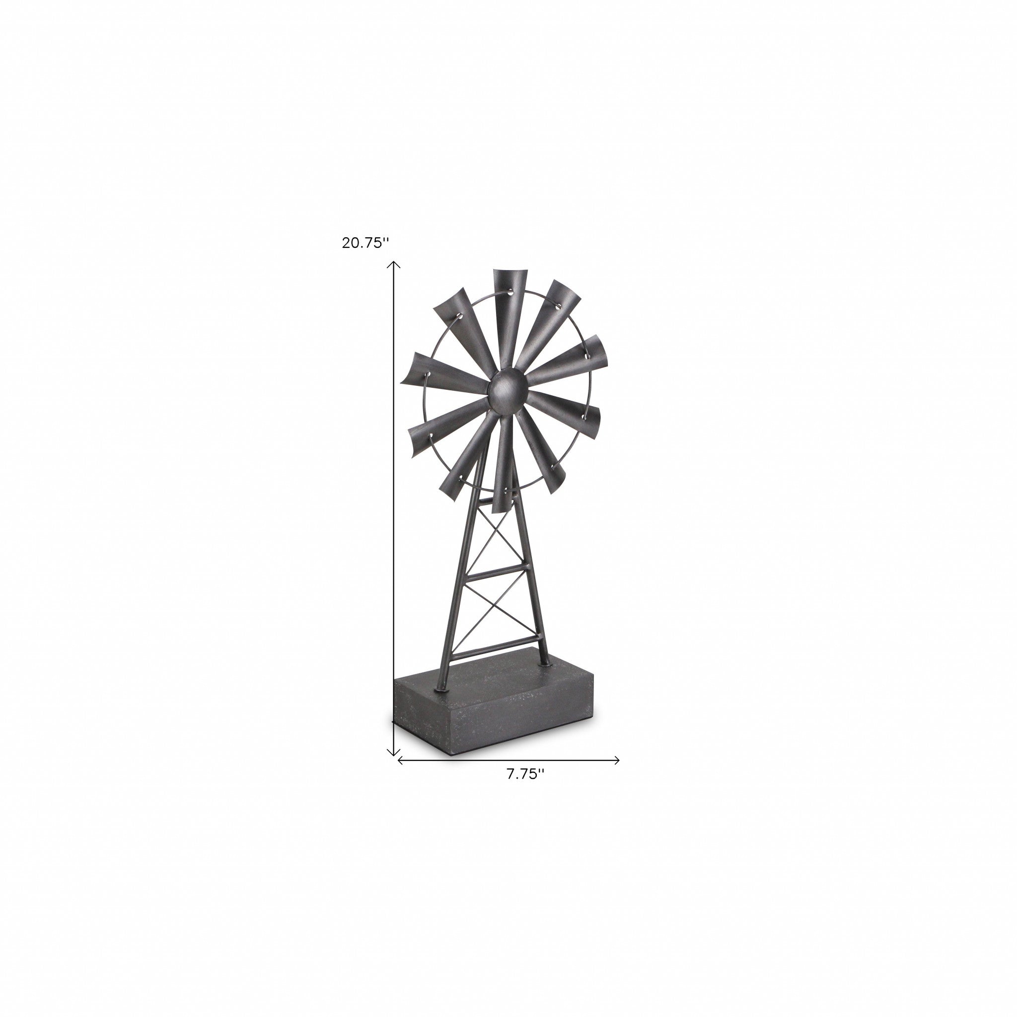 21" Gray Metal Windmill Hand Painted Sculpture