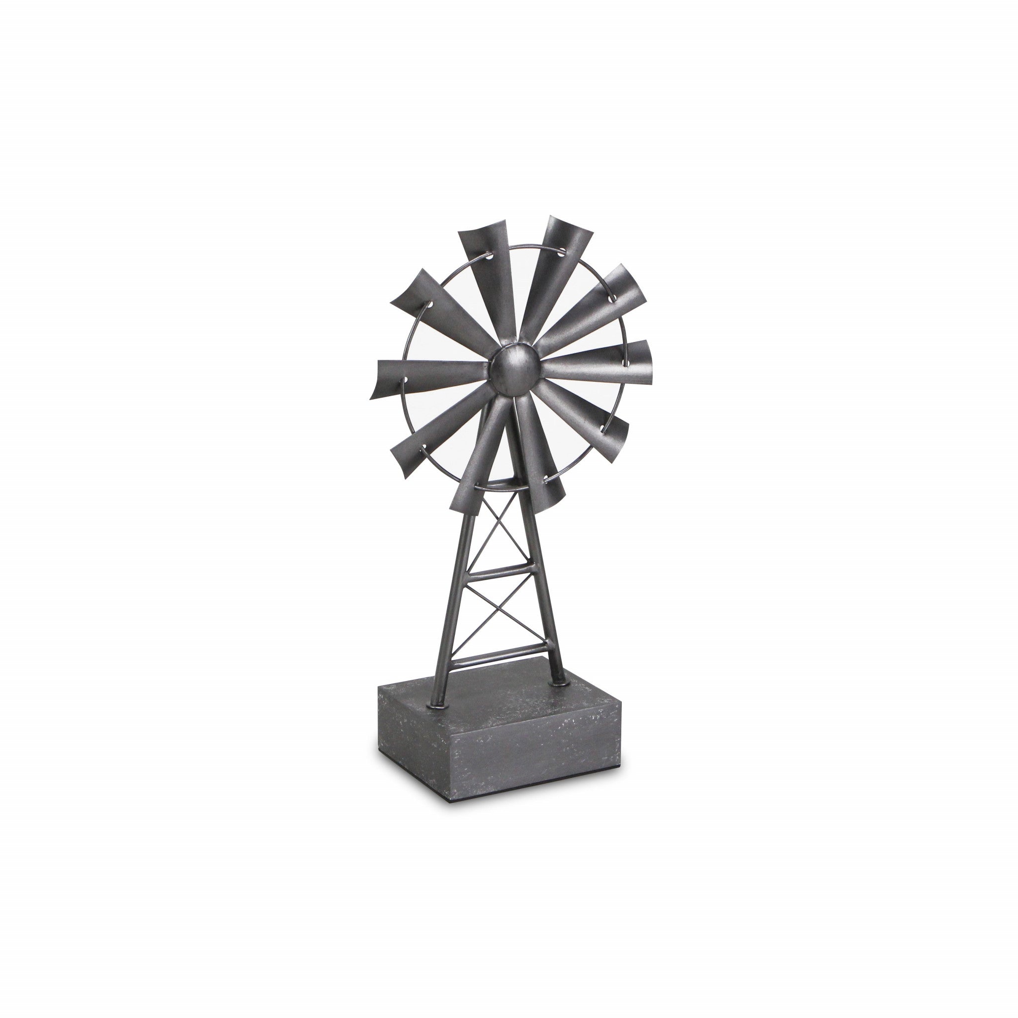 17" Gray Metal Windmill Hand Painted Sculpture