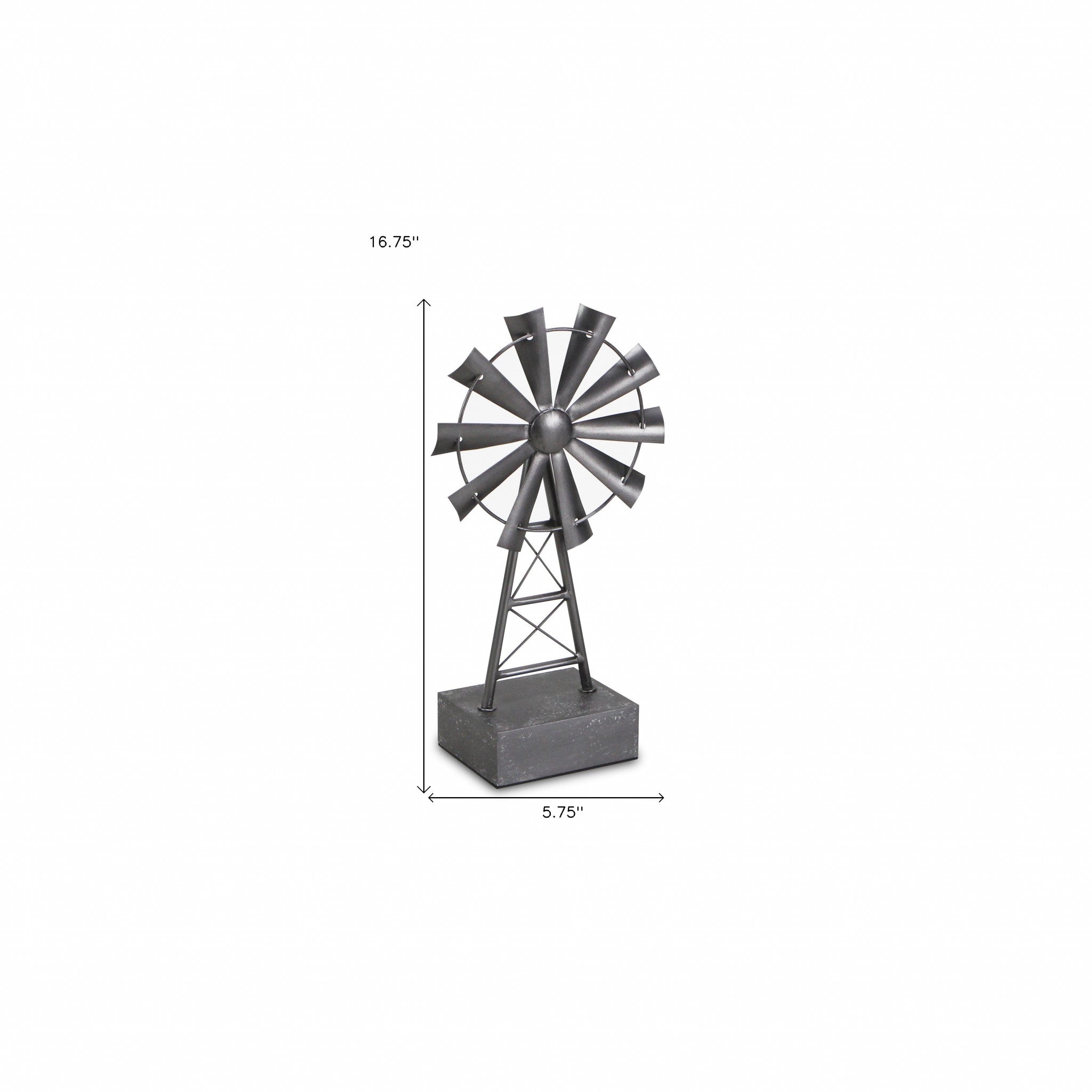 17" Gray Metal Windmill Hand Painted Sculpture