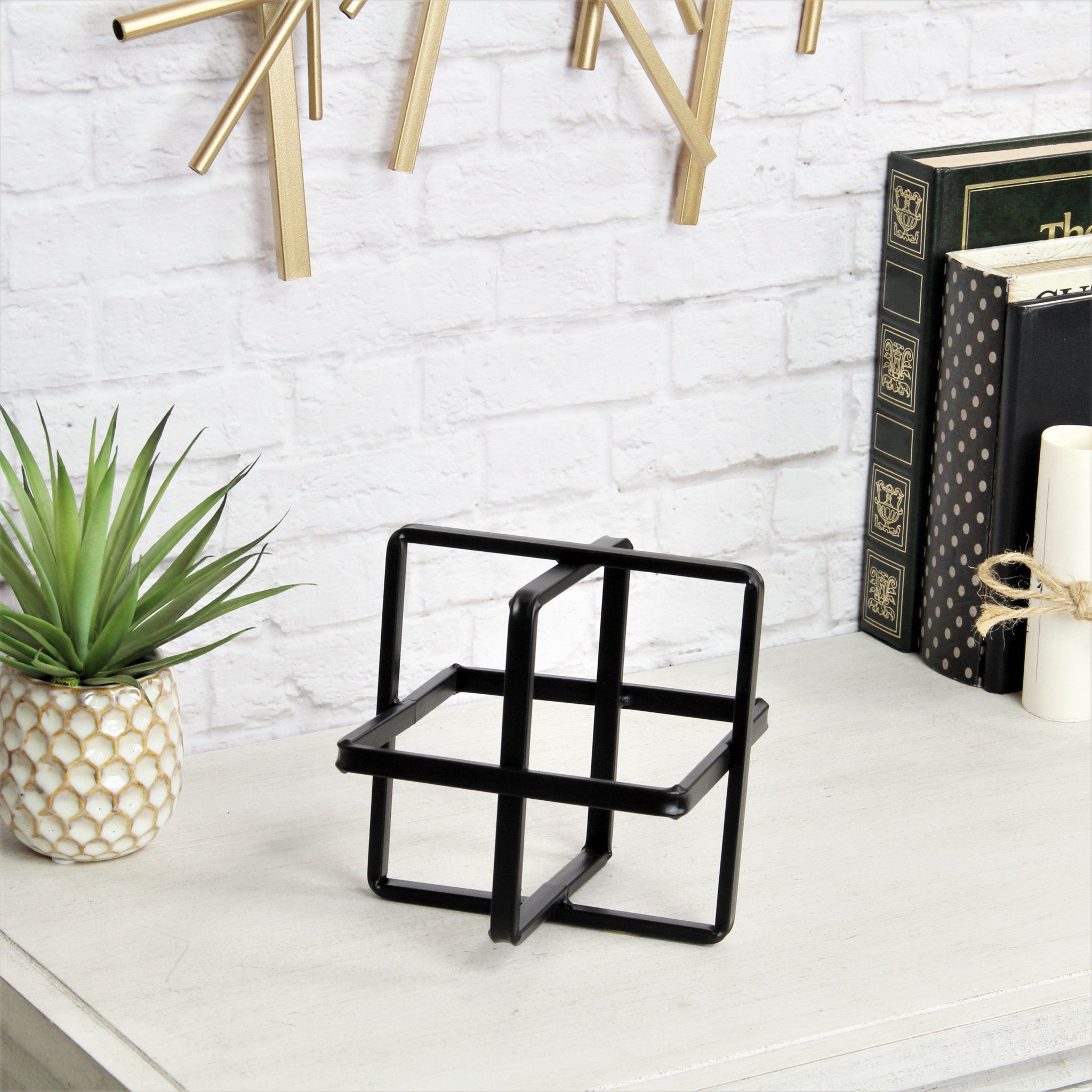 6" Black Metal Abstract Cube Sculpture