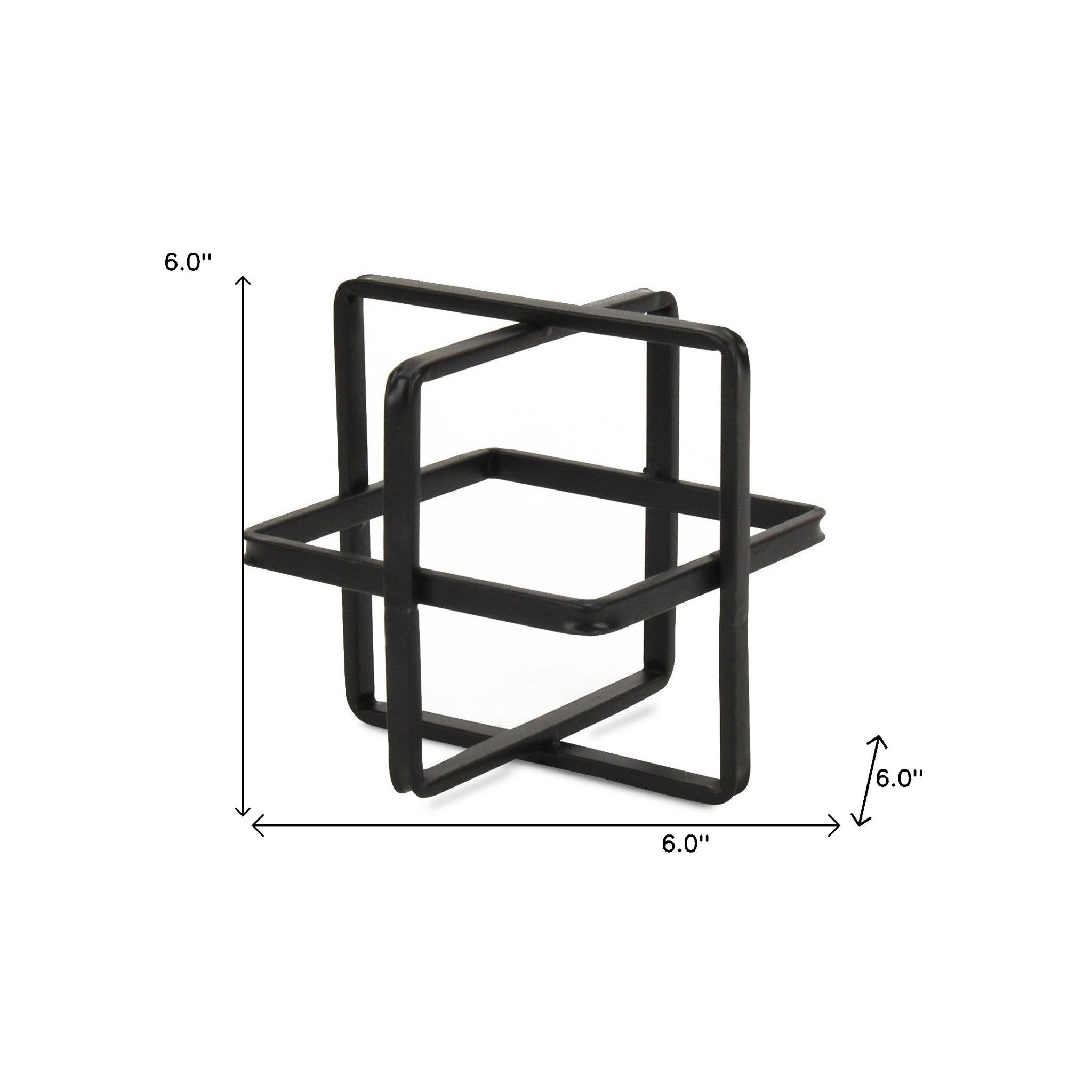 6" Black Metal Abstract Cube Sculpture