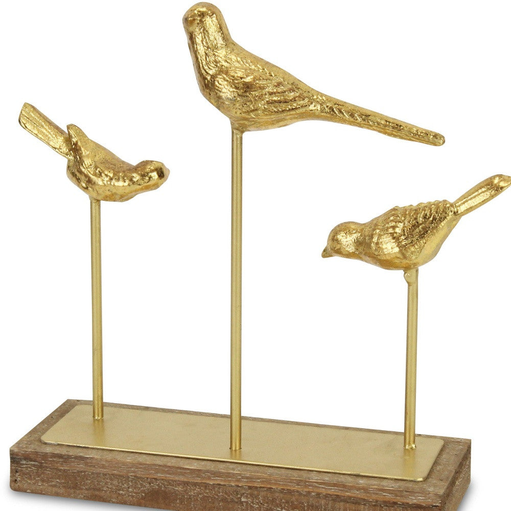 12" Gold Metal Bird Hand Painted Sculpture