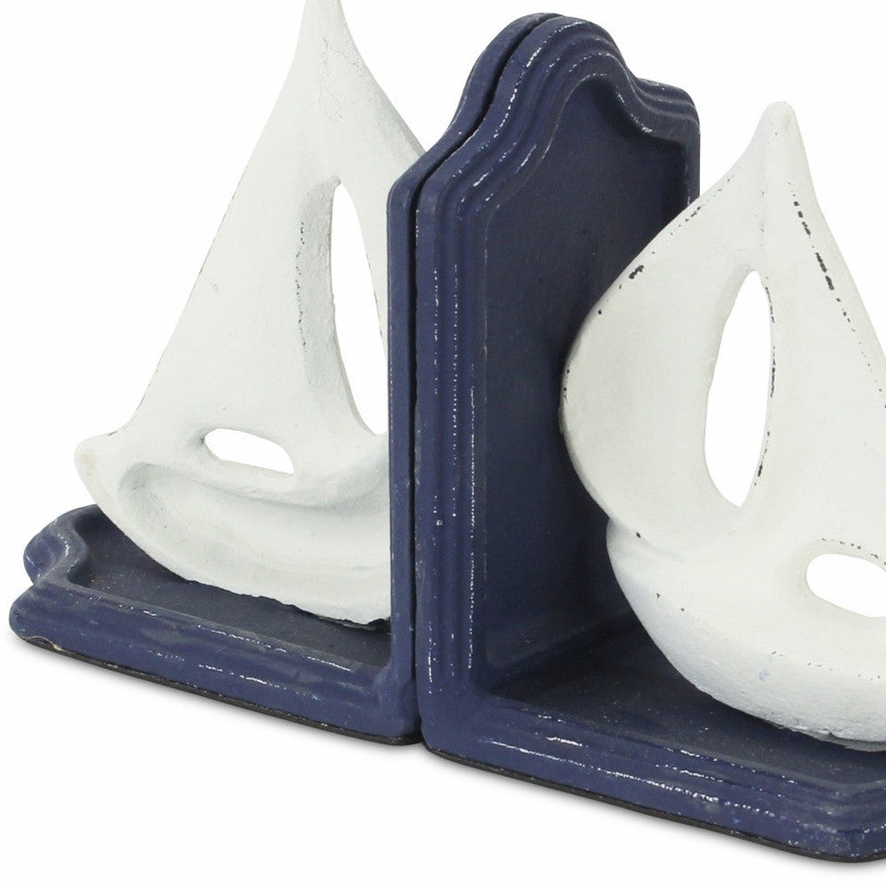 Set Of Two 5" Blue Cast Iron Boat Bookends