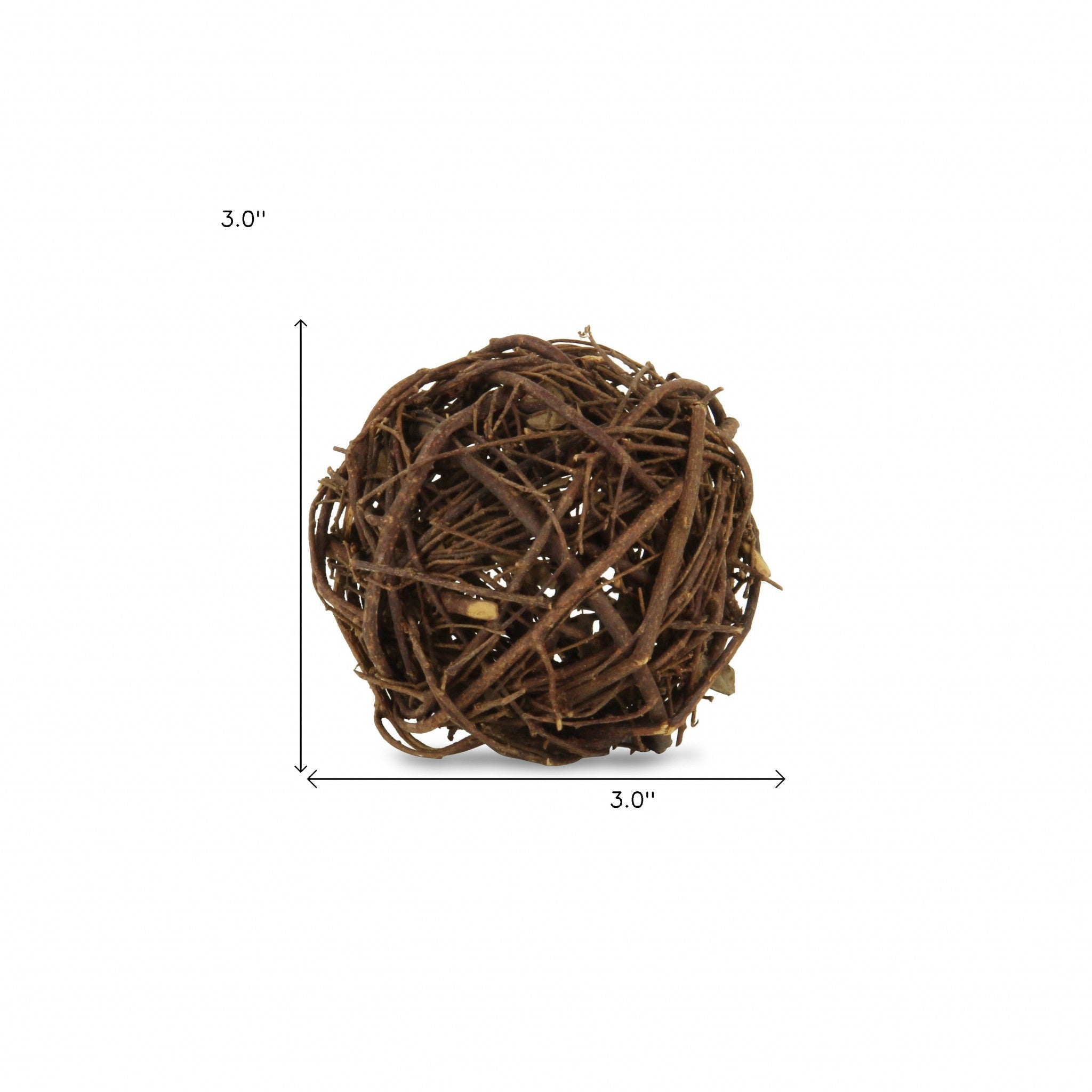 3" Dark Brown Rustic Woven Wicker Decorative Orb