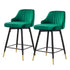 Set of Two 25" Green And Black and Gold Steel Swivel Low Back Counter Height Bar Chairs