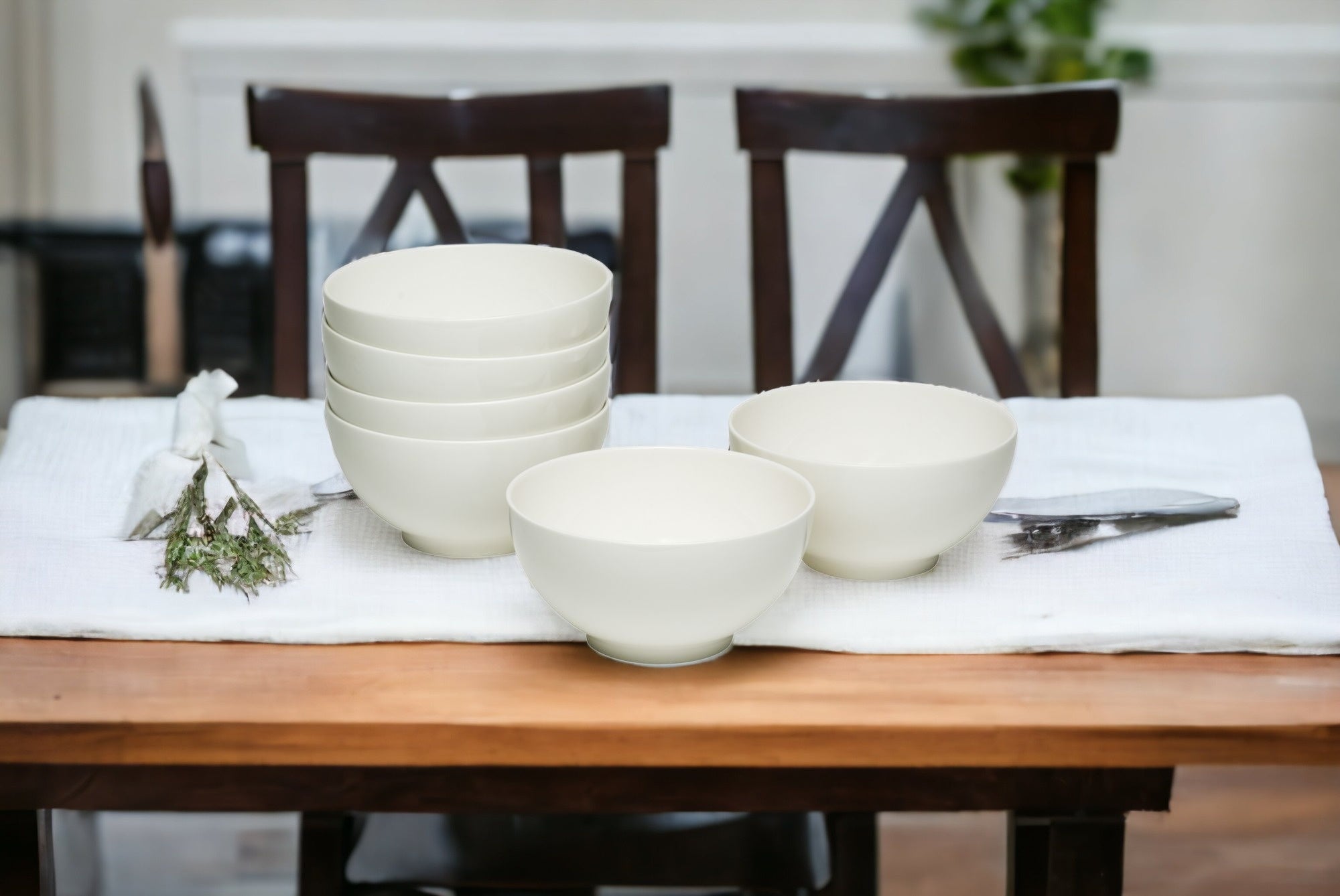 White Six Piece Porcelain Service For Six Bowl Set