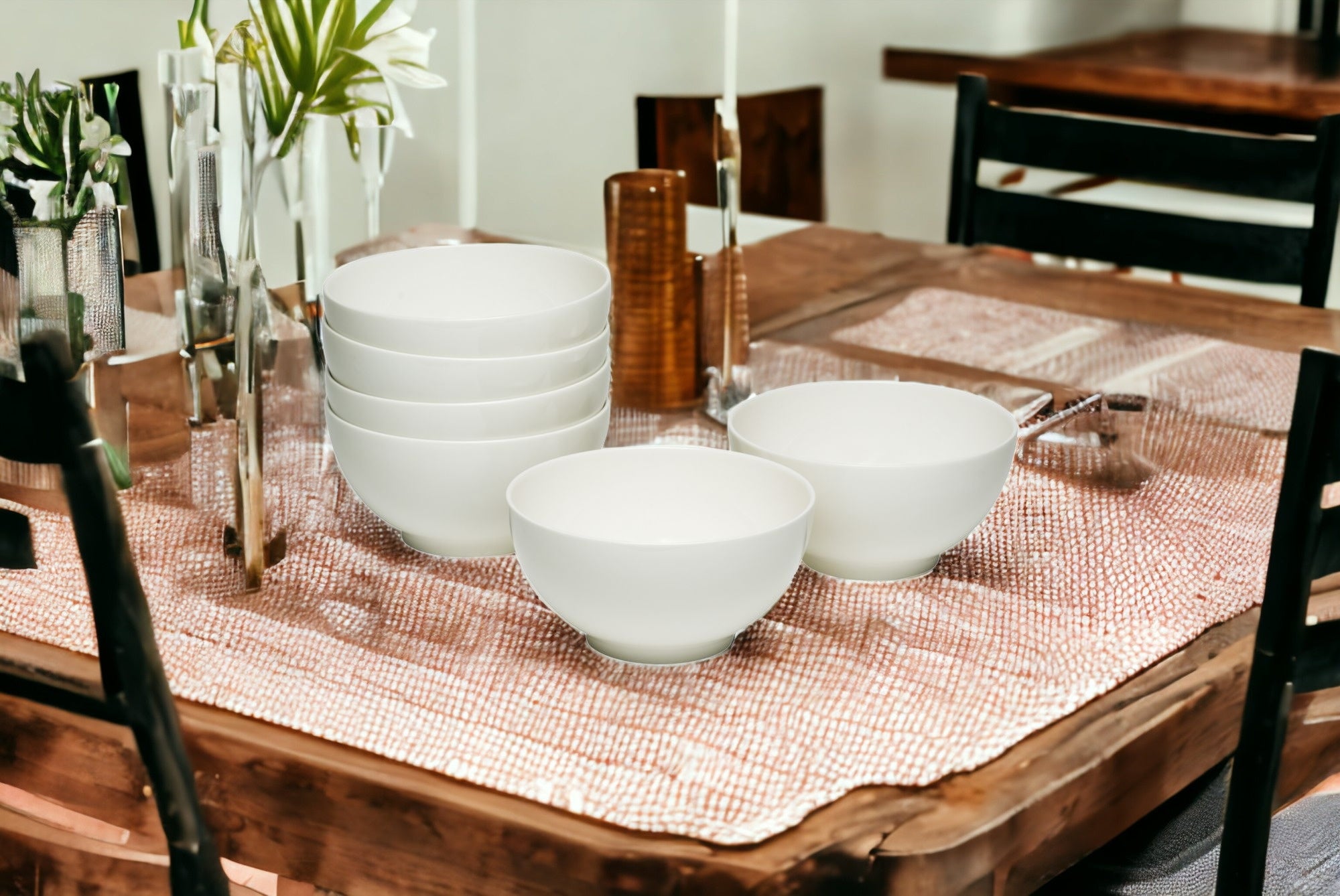 White Six Piece Porcelain Service For Six Bowl Set