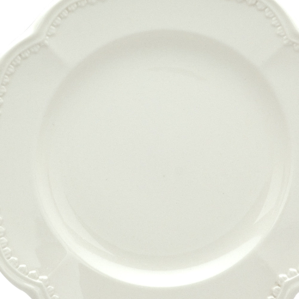 White Four Piece Round Scallop Stoneware Service For Four Salad Plate Set