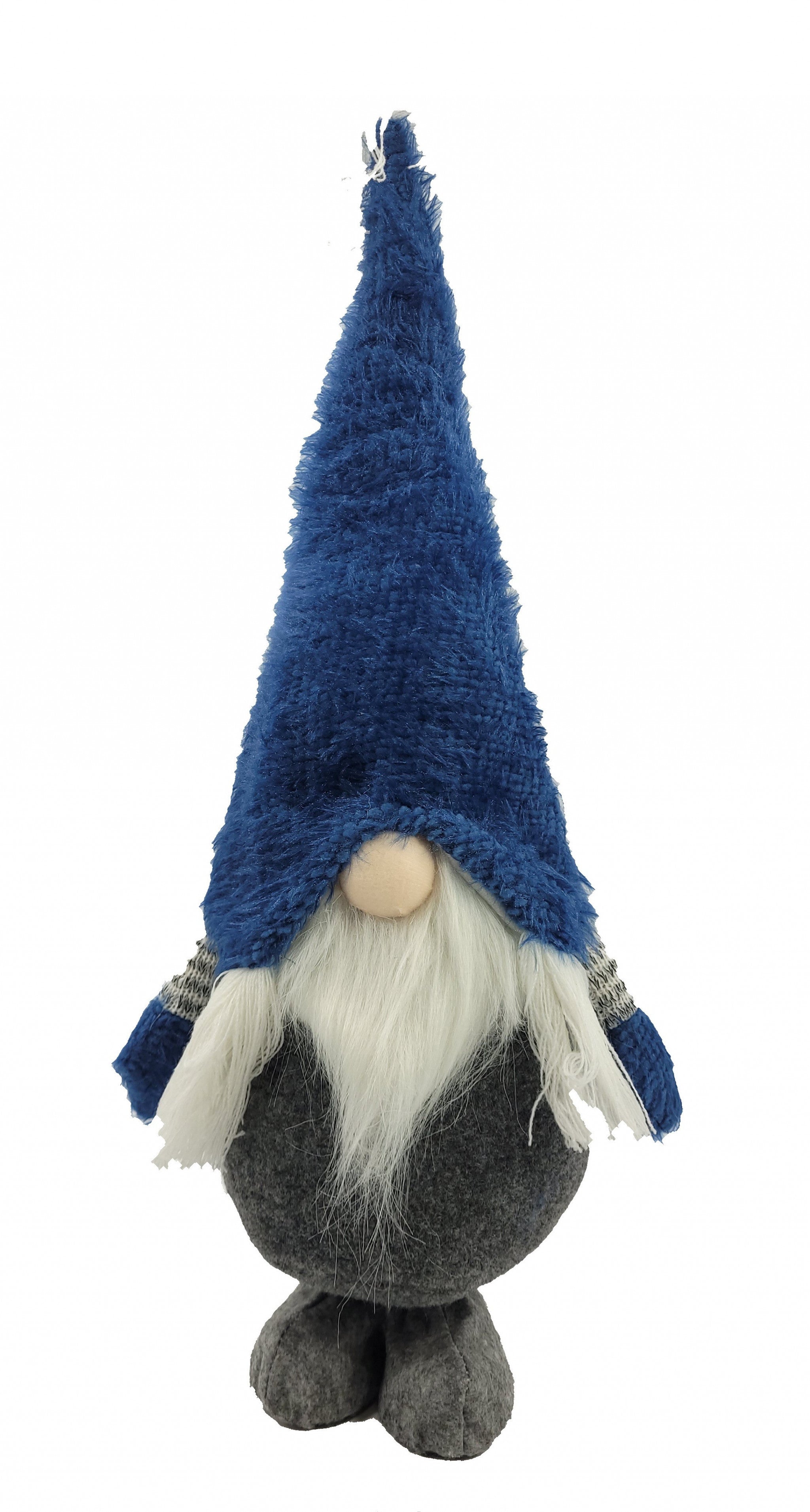 27" Blue And Gray Fabric Standing Gnome