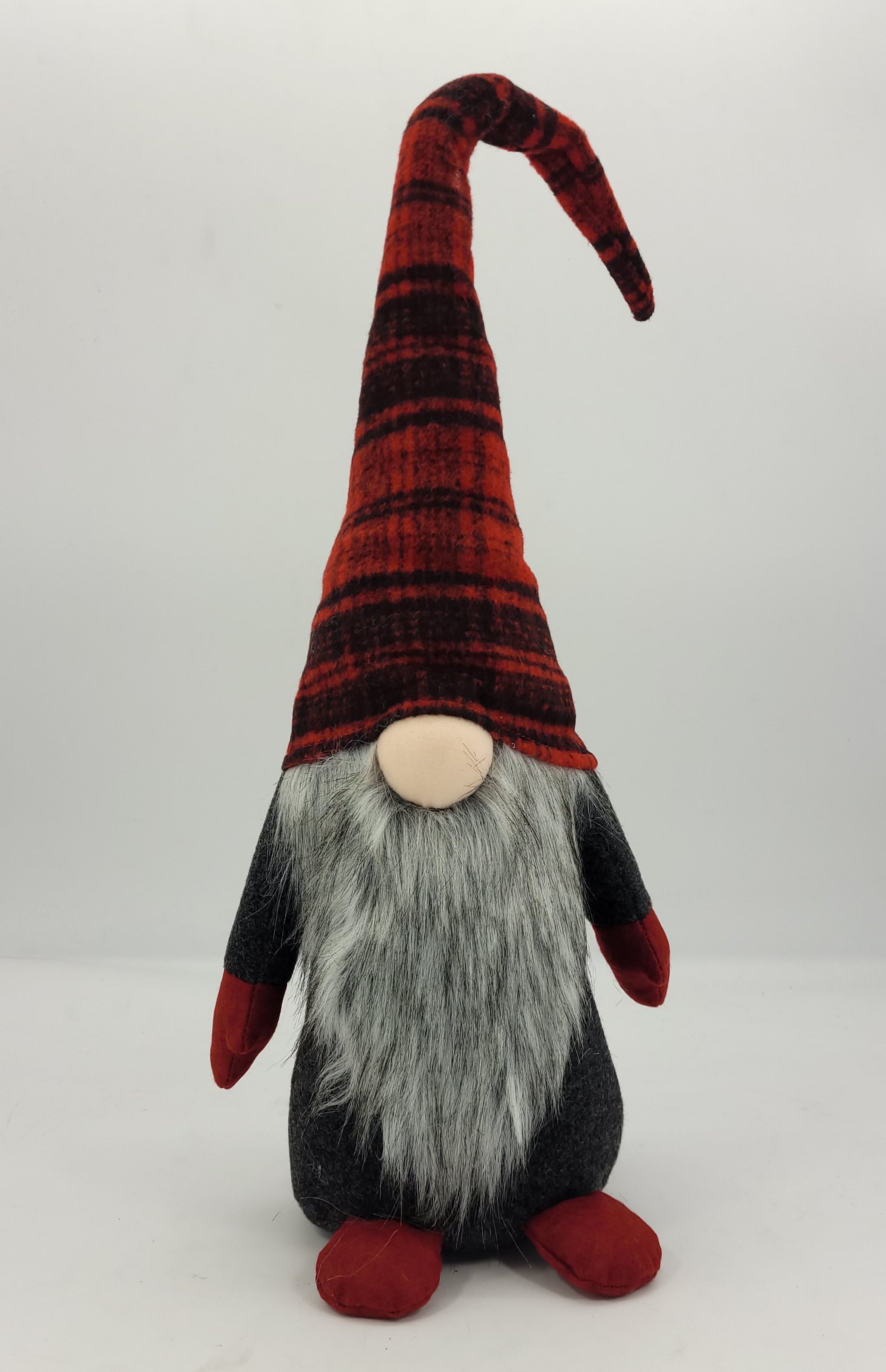 29" Red And Black Plaid Fabric Standing Gnome