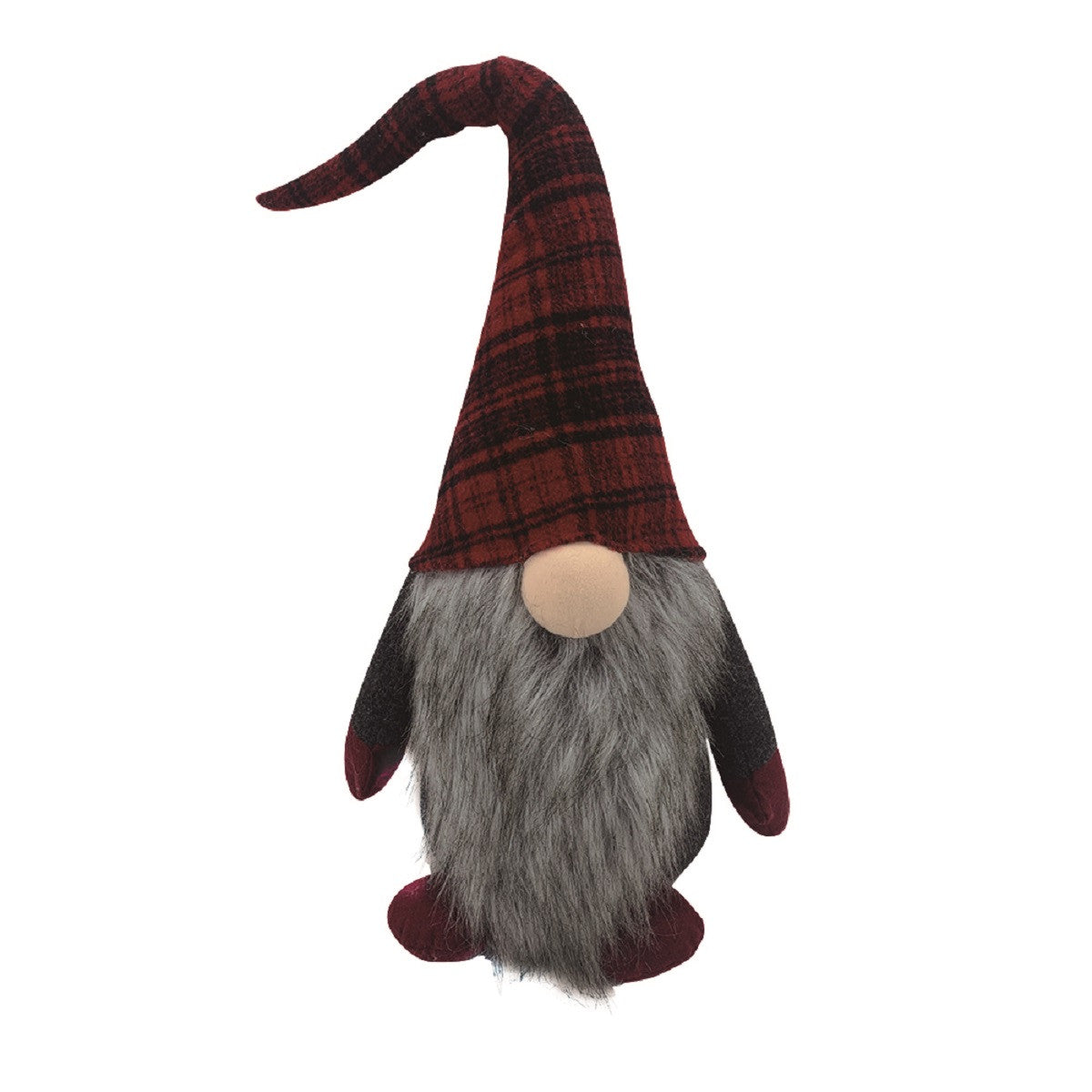 29" Red And Black Plaid Fabric Standing Gnome